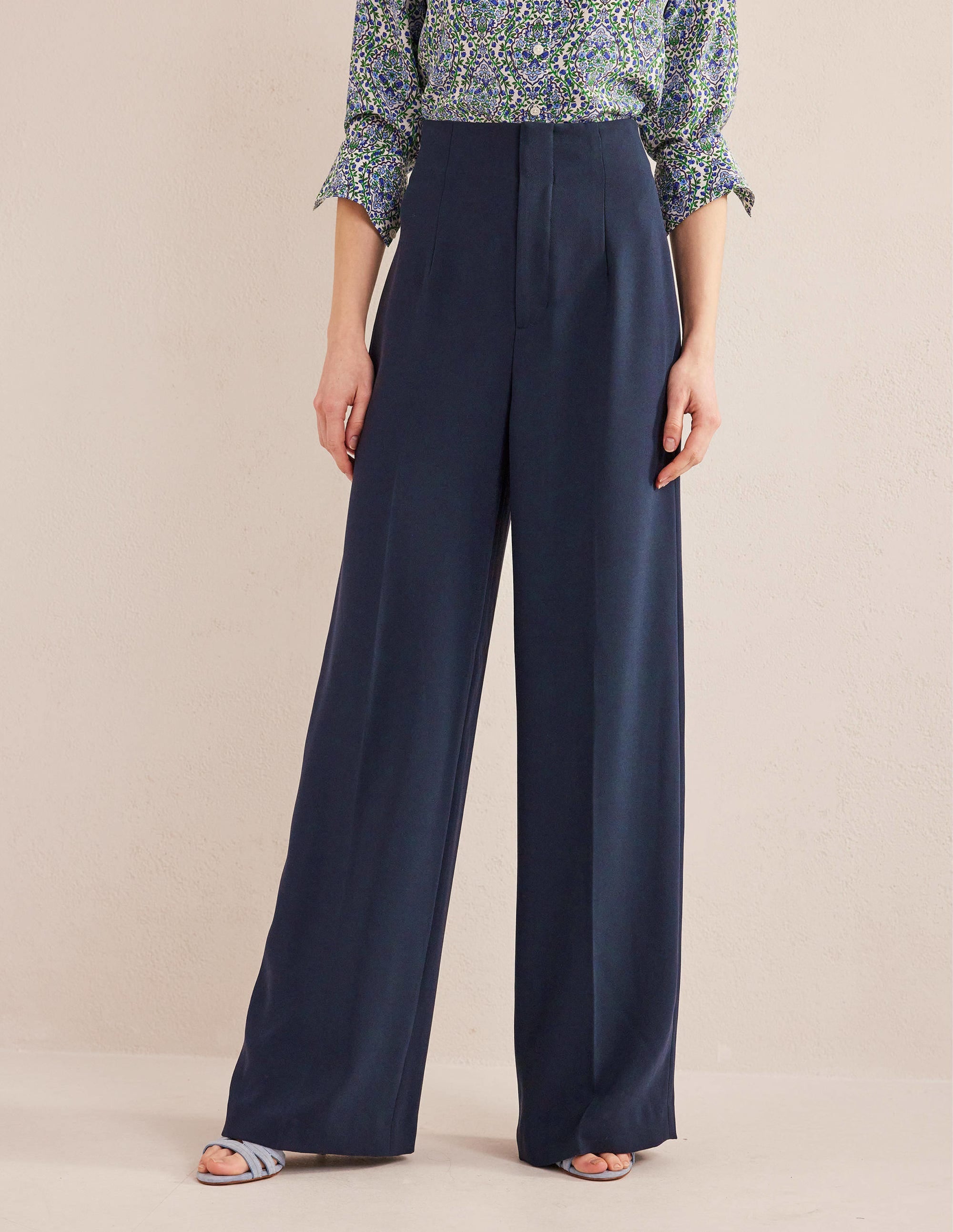 Wide Leg Crepe Pants-Navy - Image 4