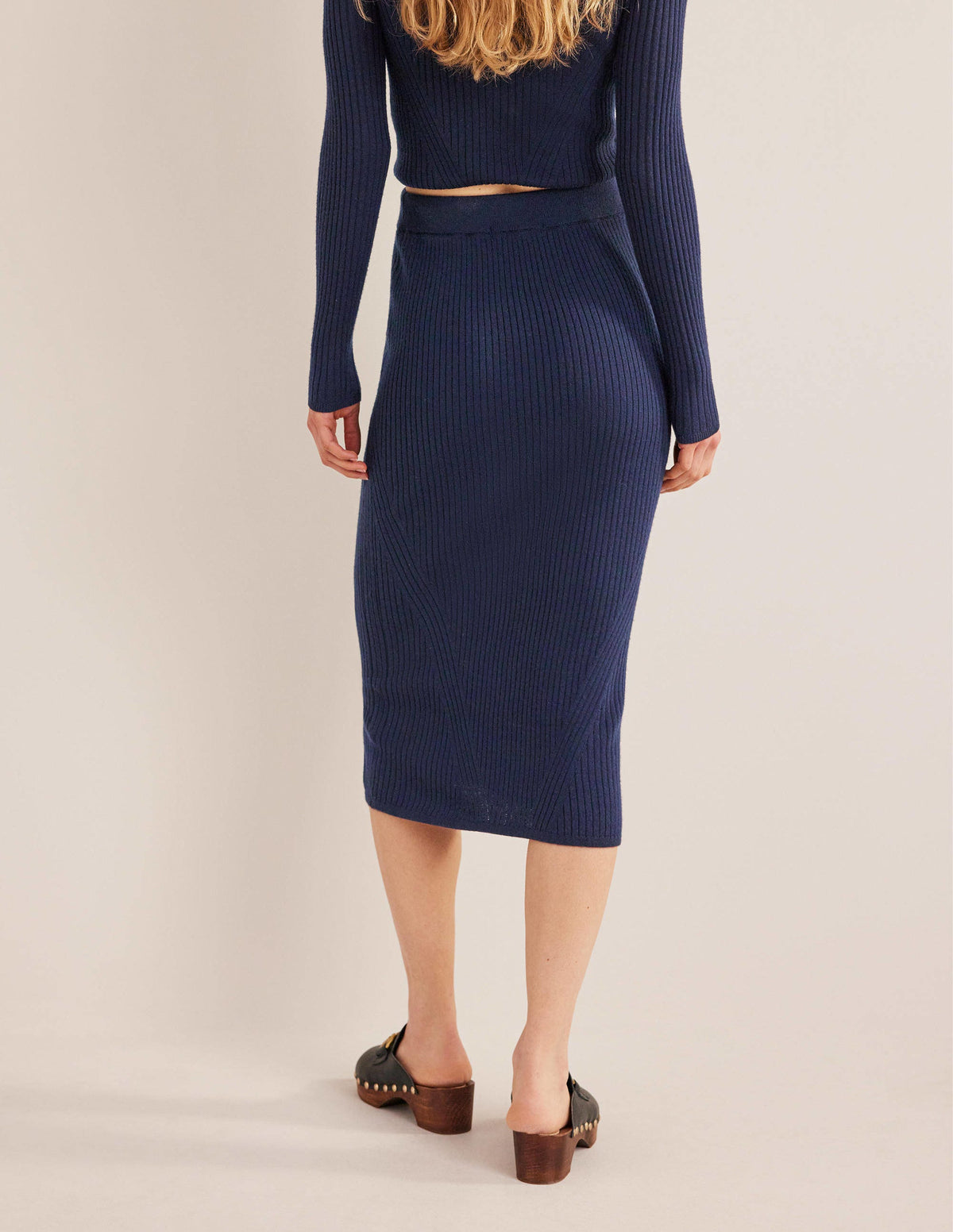 Merino Knit Midi Skirt-Navy-3