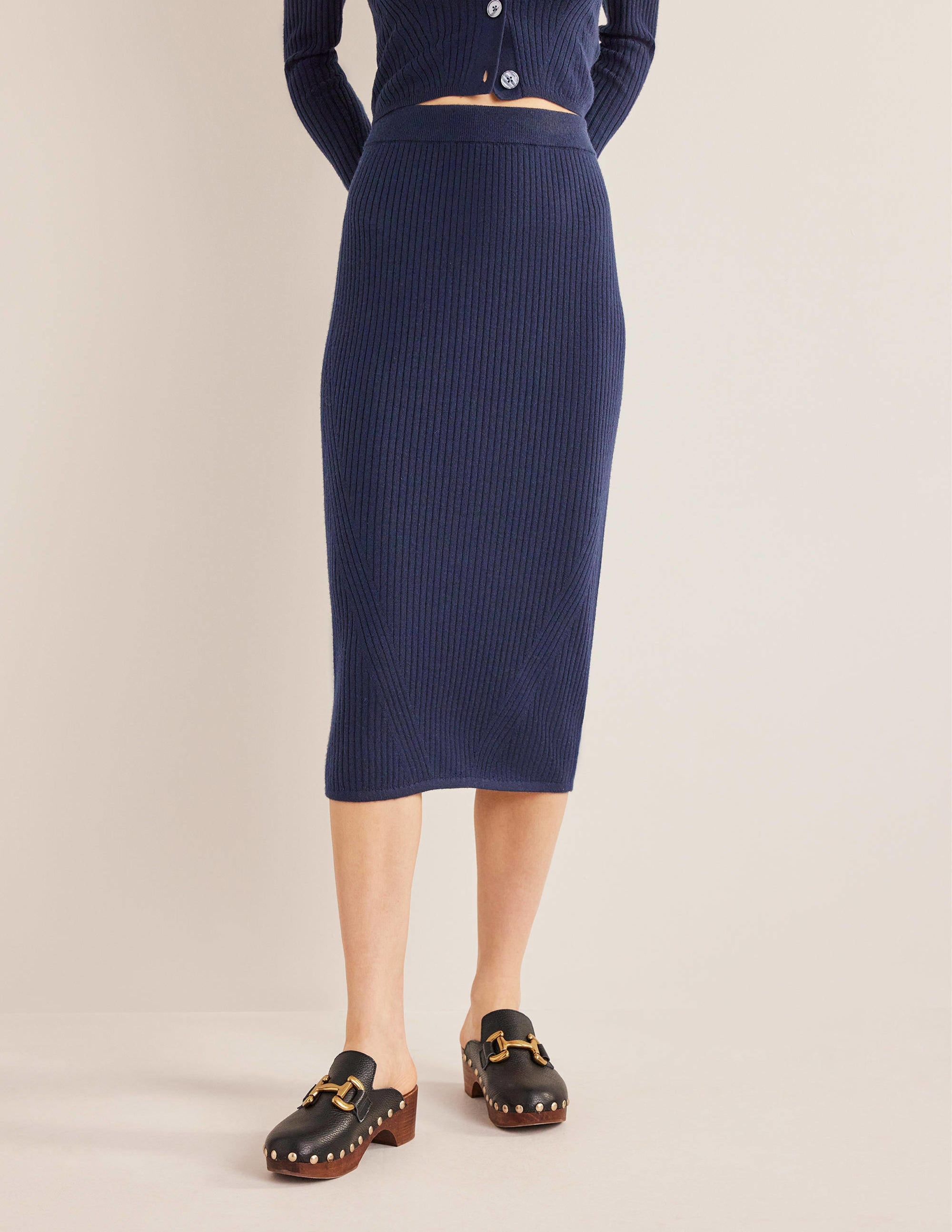 Merino Knit Midi Skirt-Navy - Image 4