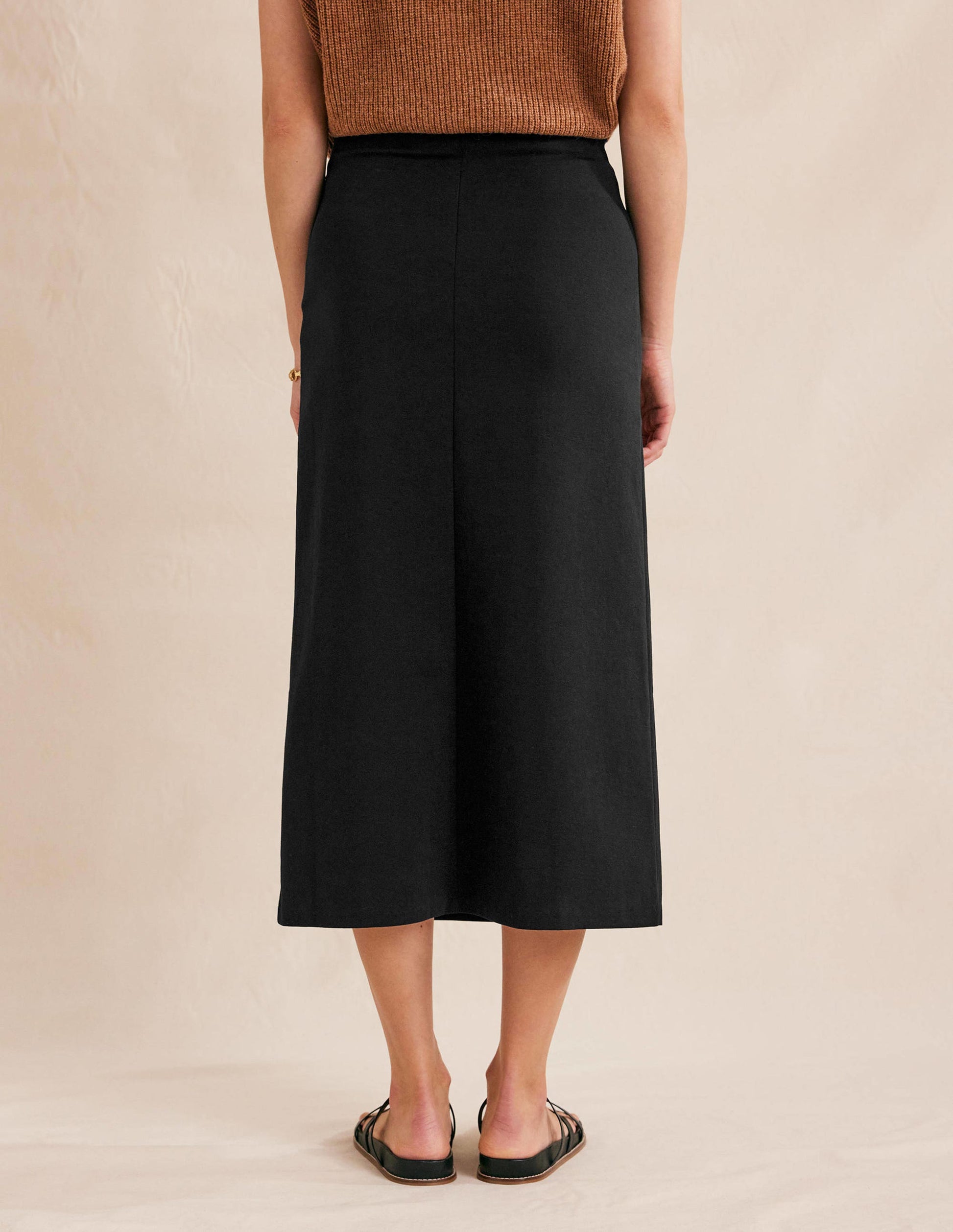 Straight Jersey Midi Skirt-Black-3