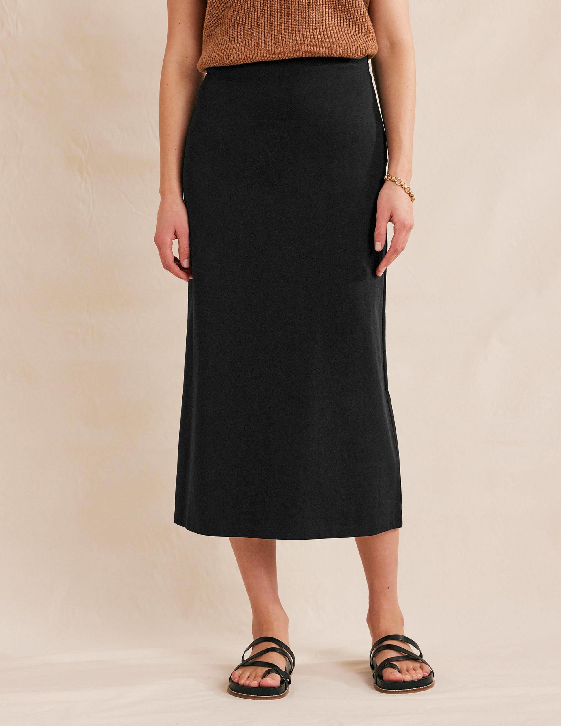 Straight Jersey Midi Skirt-Black-4