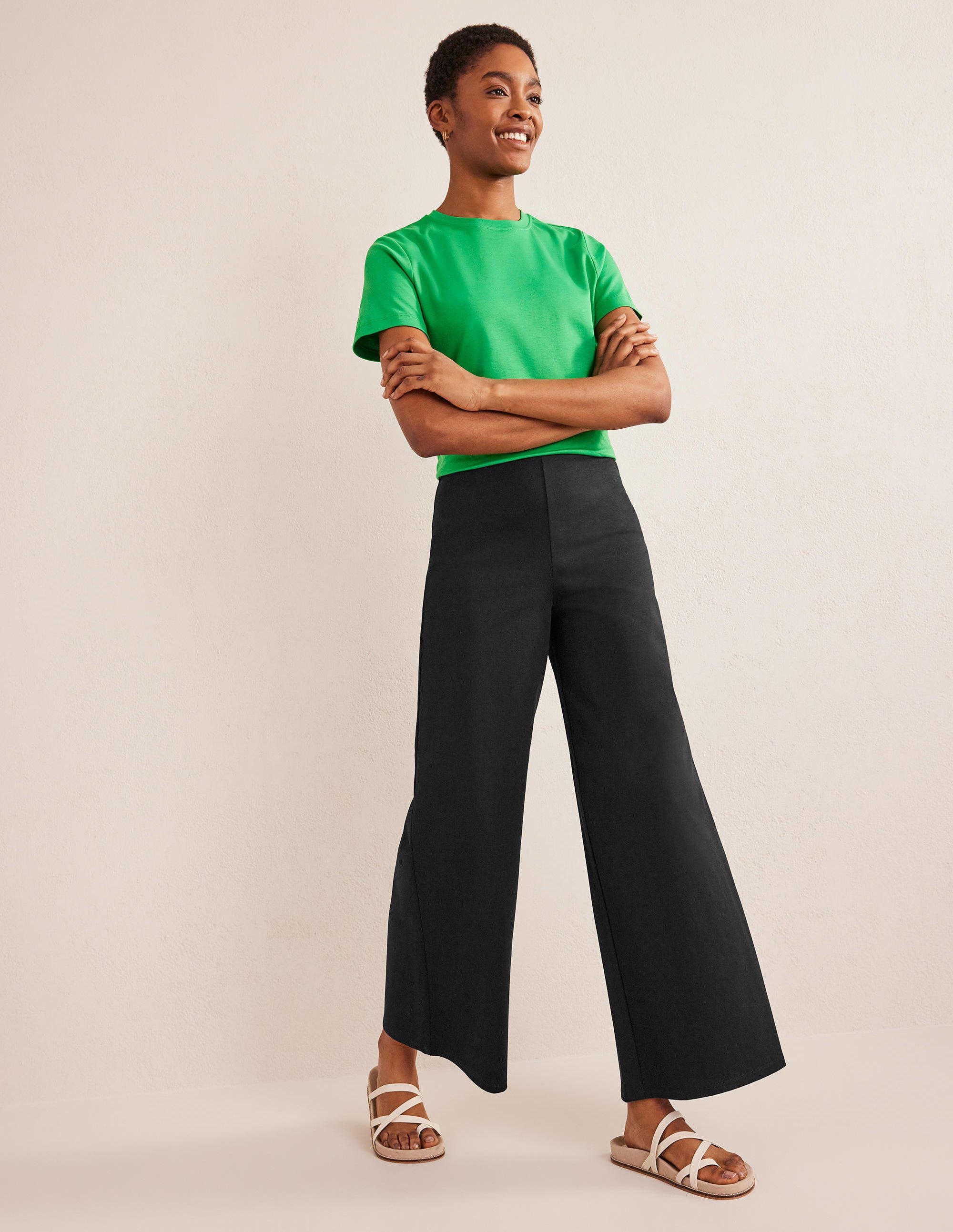 Wide Leg Jersey Pants-Black - Image 1