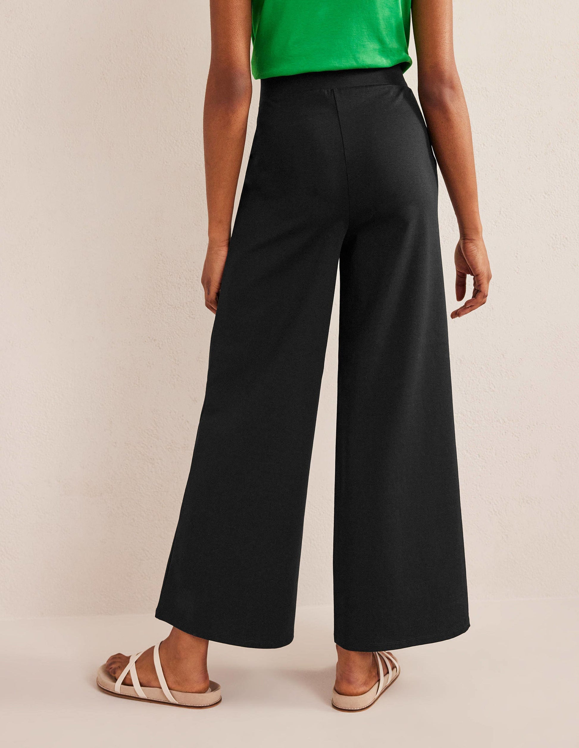 Wide Leg Jersey Pants-Black-3