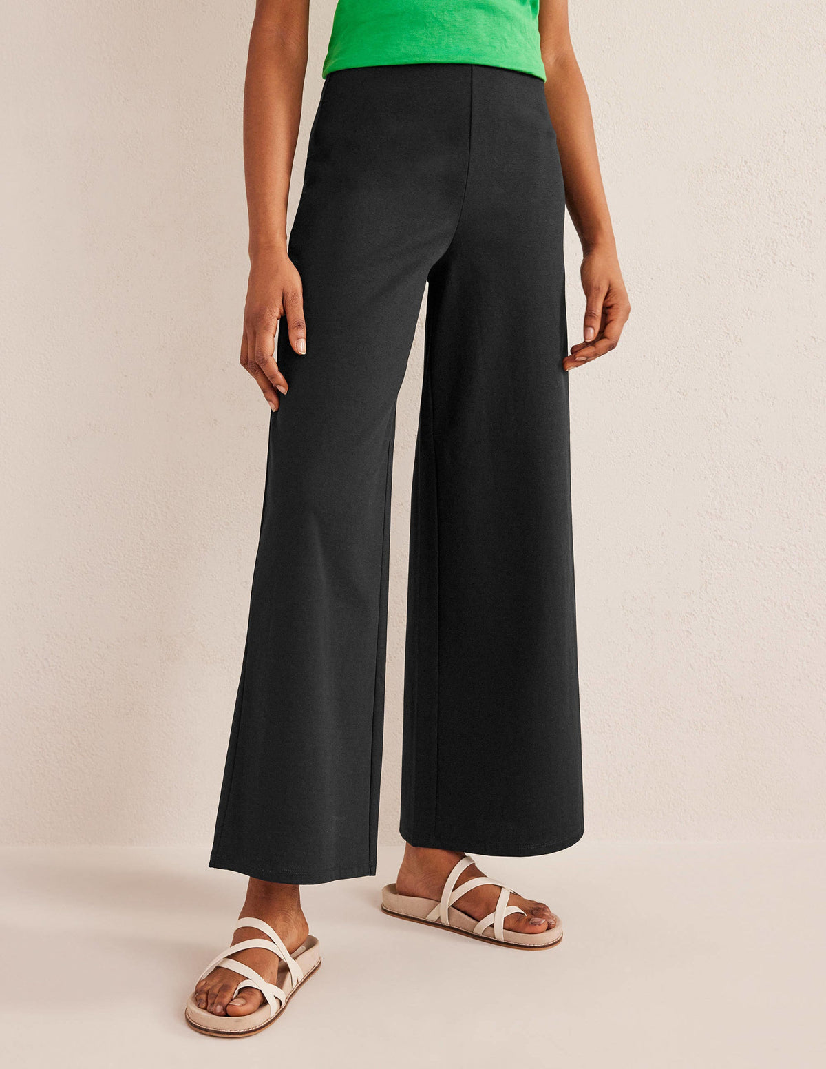 Wide Leg Jersey Pants-Black - Image 4