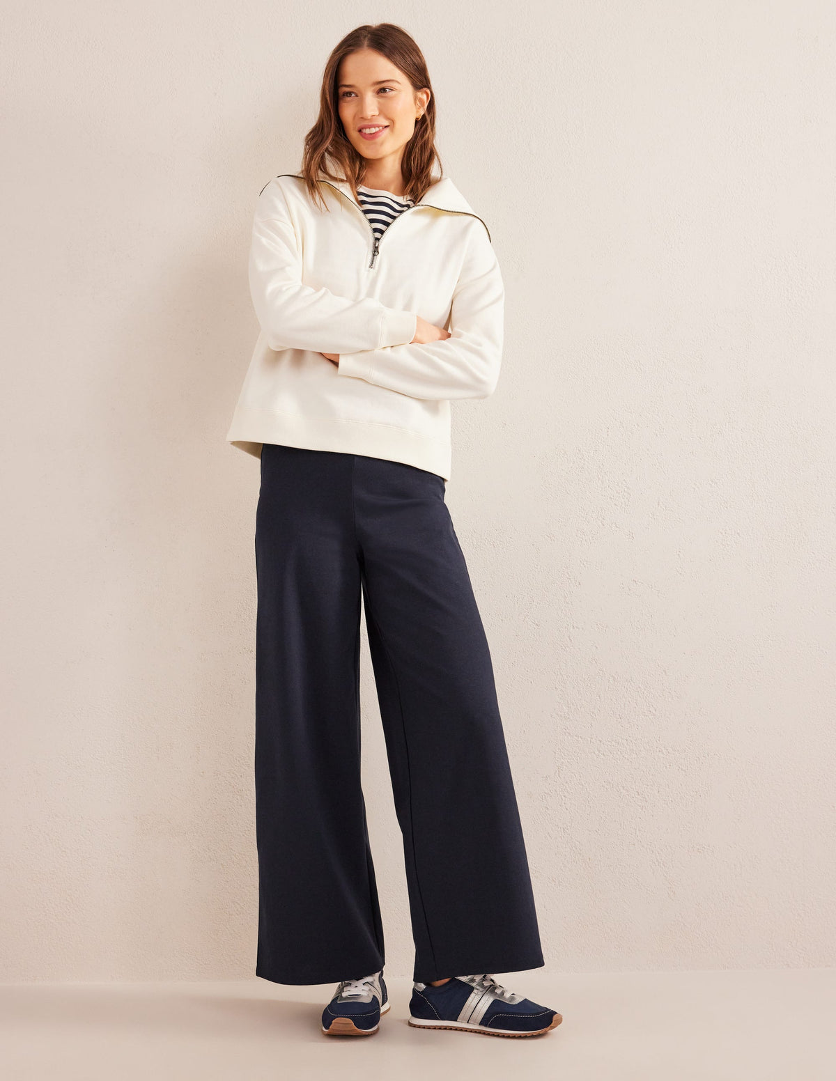 Wide Leg Jersey Pants-Navy-1