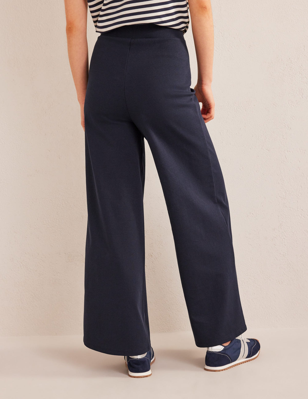 Wide Leg Jersey Pants-Navy-3