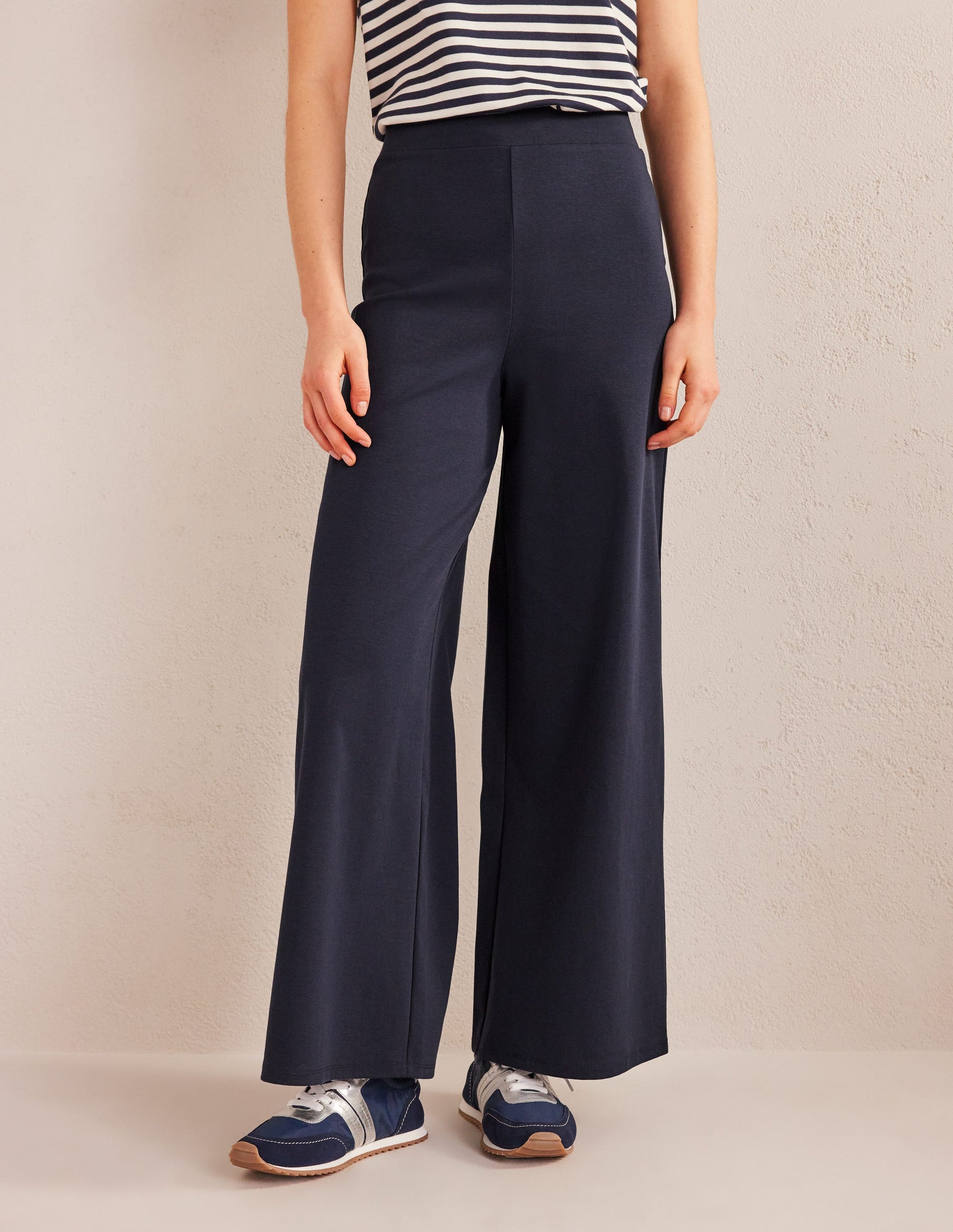 Wide Leg Jersey Pants-Navy-4