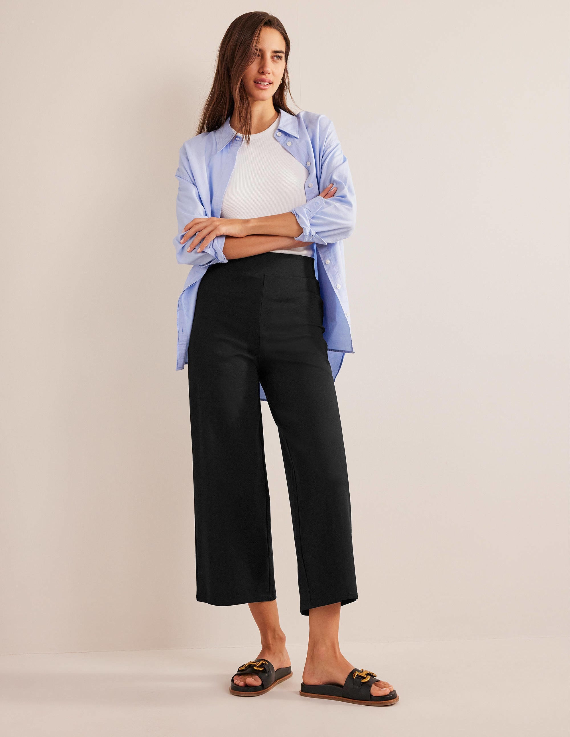 Cropped Jersey Pants-Black - Image 1