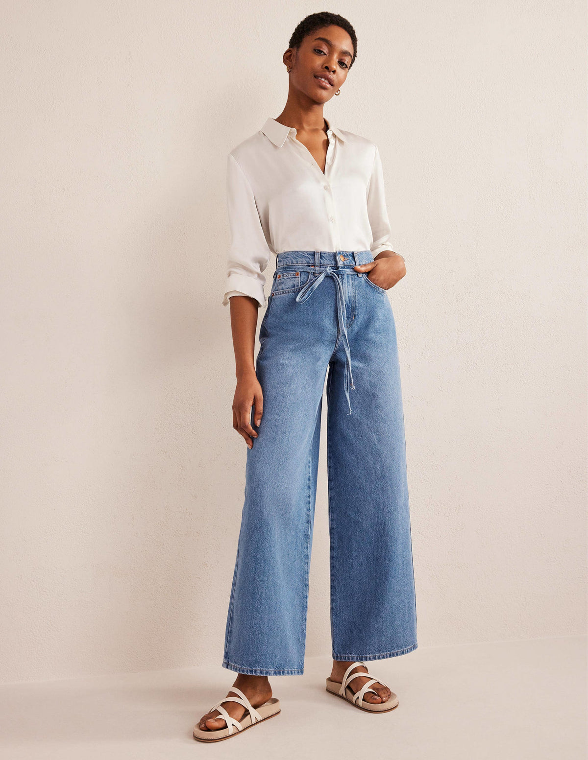 High Rise Slouch Wide Jeans-Mid Indigo - Image 1