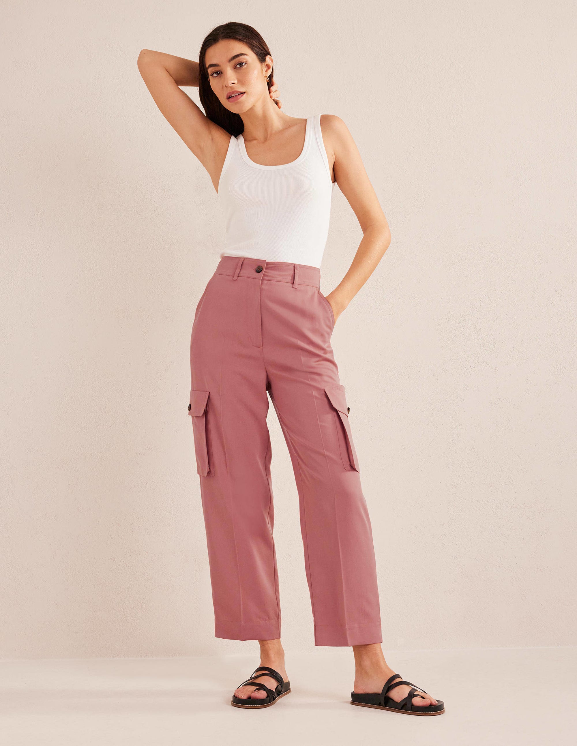 Tencel Cargo Pants-Dusty Rose - Image 1