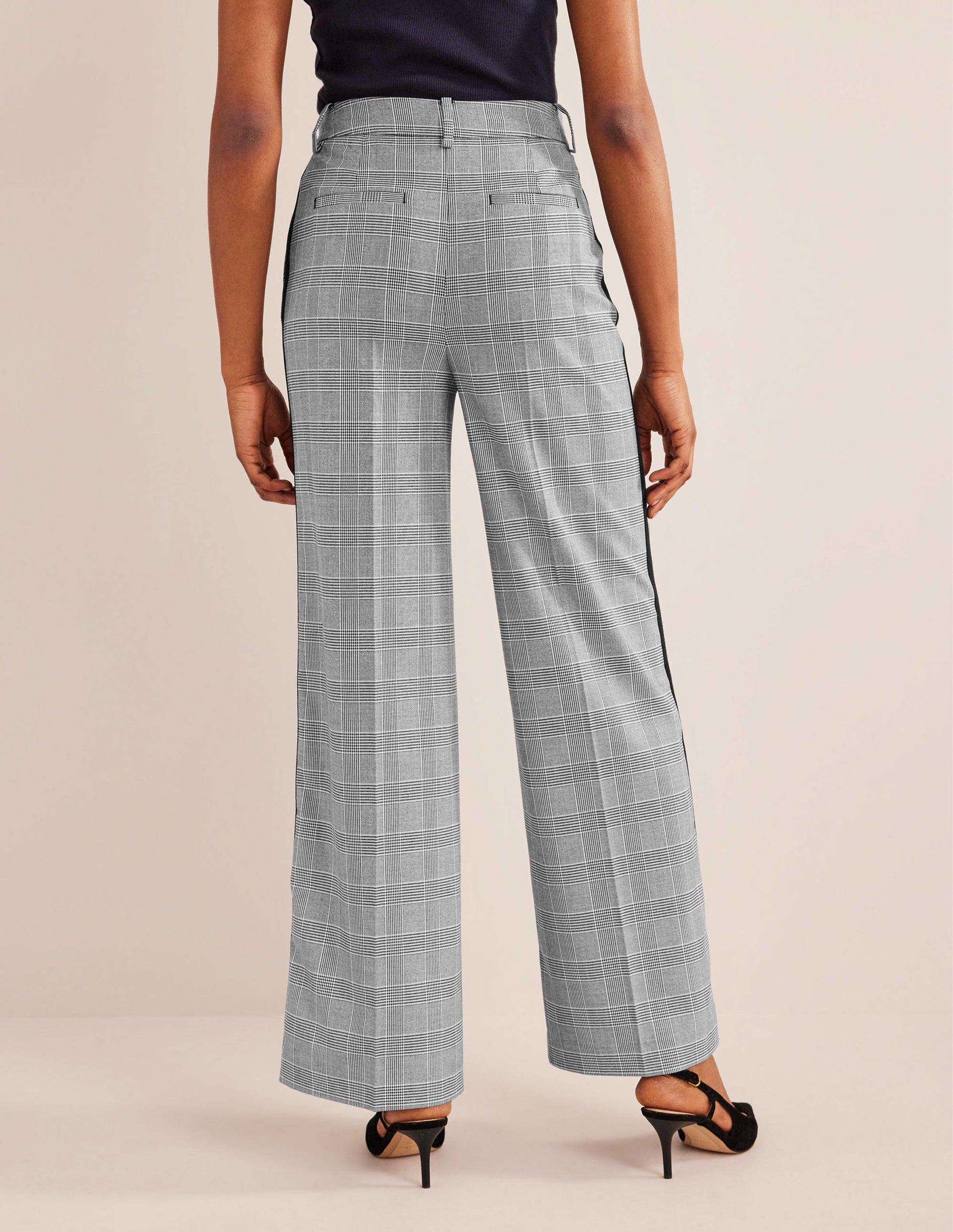 Wesbourne Wide Leg Pants-Check with Navy Side Stripe-3