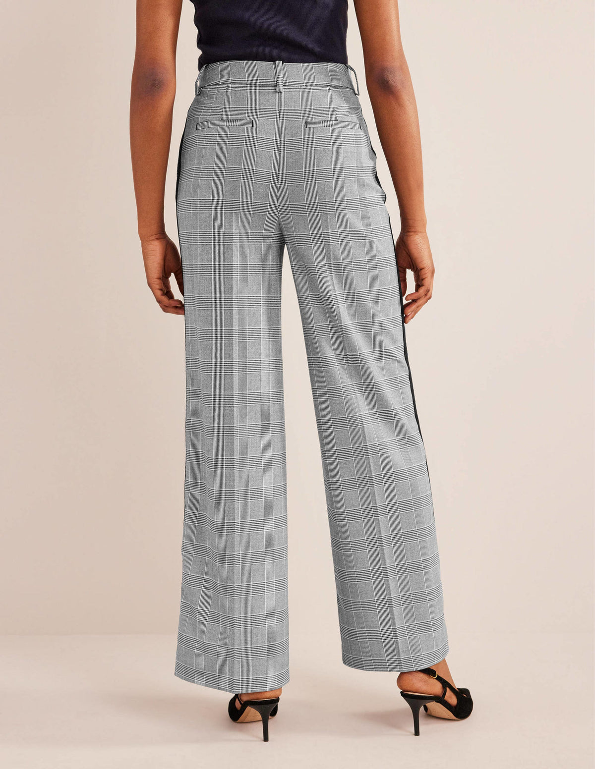 Wesbourne Wide Leg Pants-Check with Navy Side Stripe - Image 3
