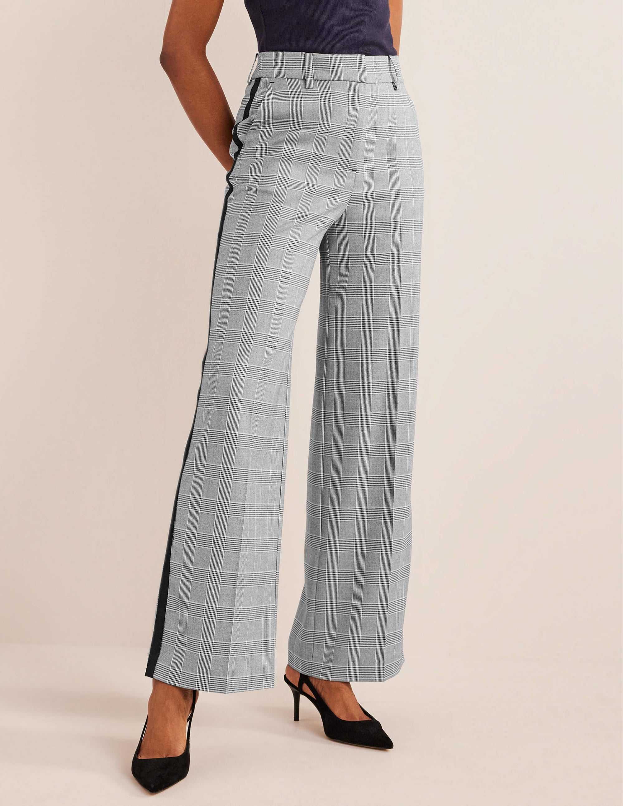Wesbourne Wide Leg Pants-Check with Navy Side Stripe - Image 4