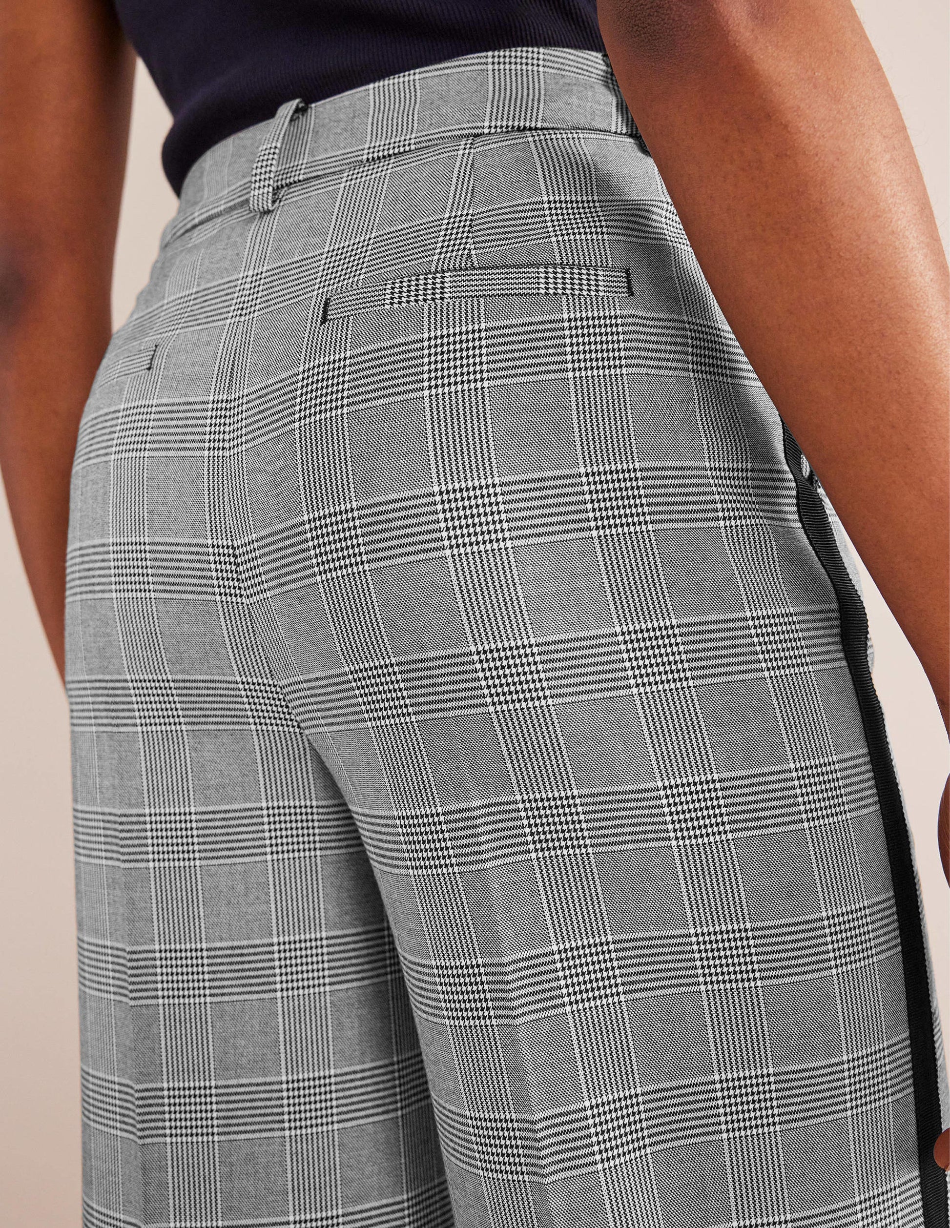 Wesbourne Wide Leg Pants-Check with Navy Side Stripe-5