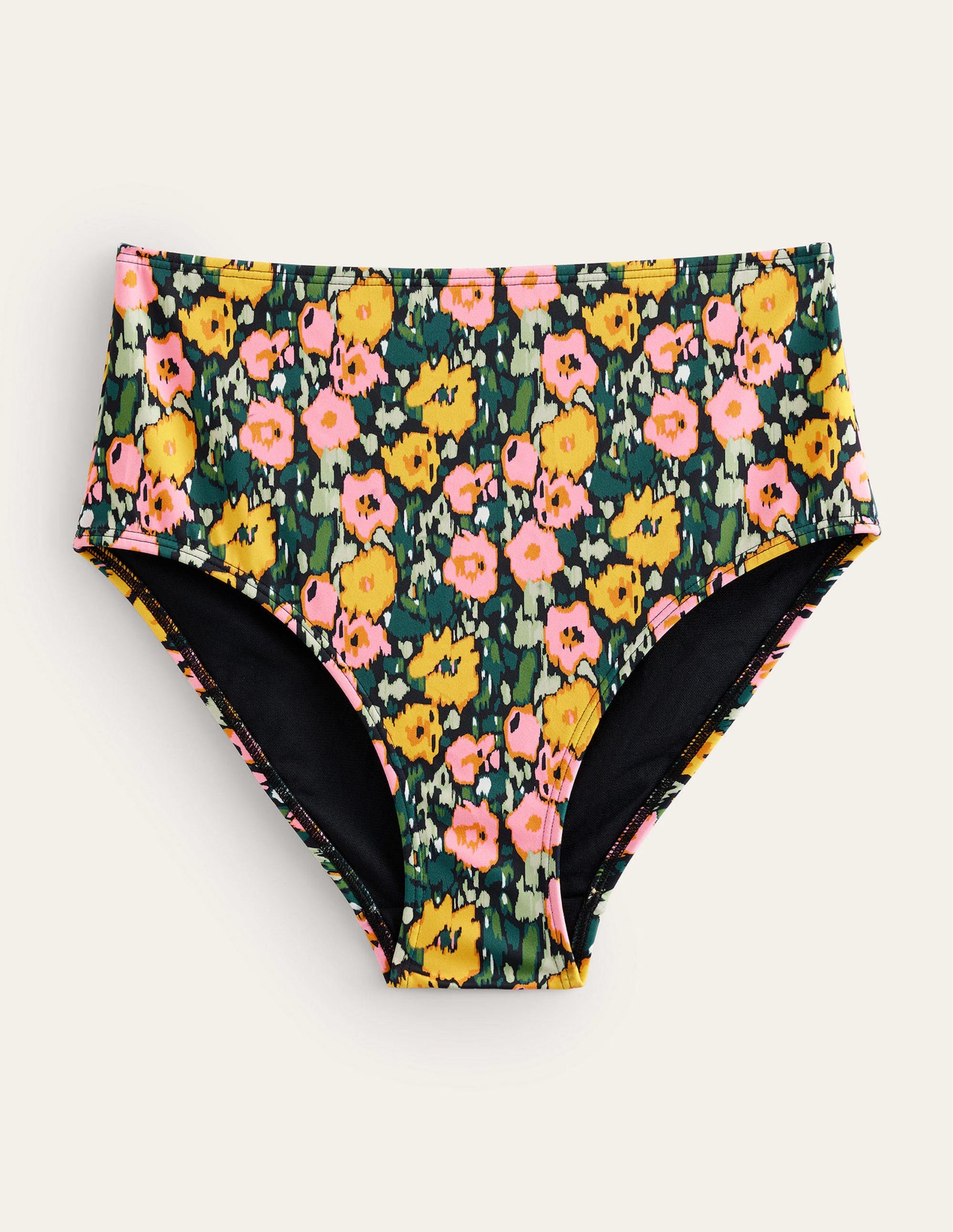 High Waisted Bikini Bottoms-Emerald Night, Abstract Poppy-5