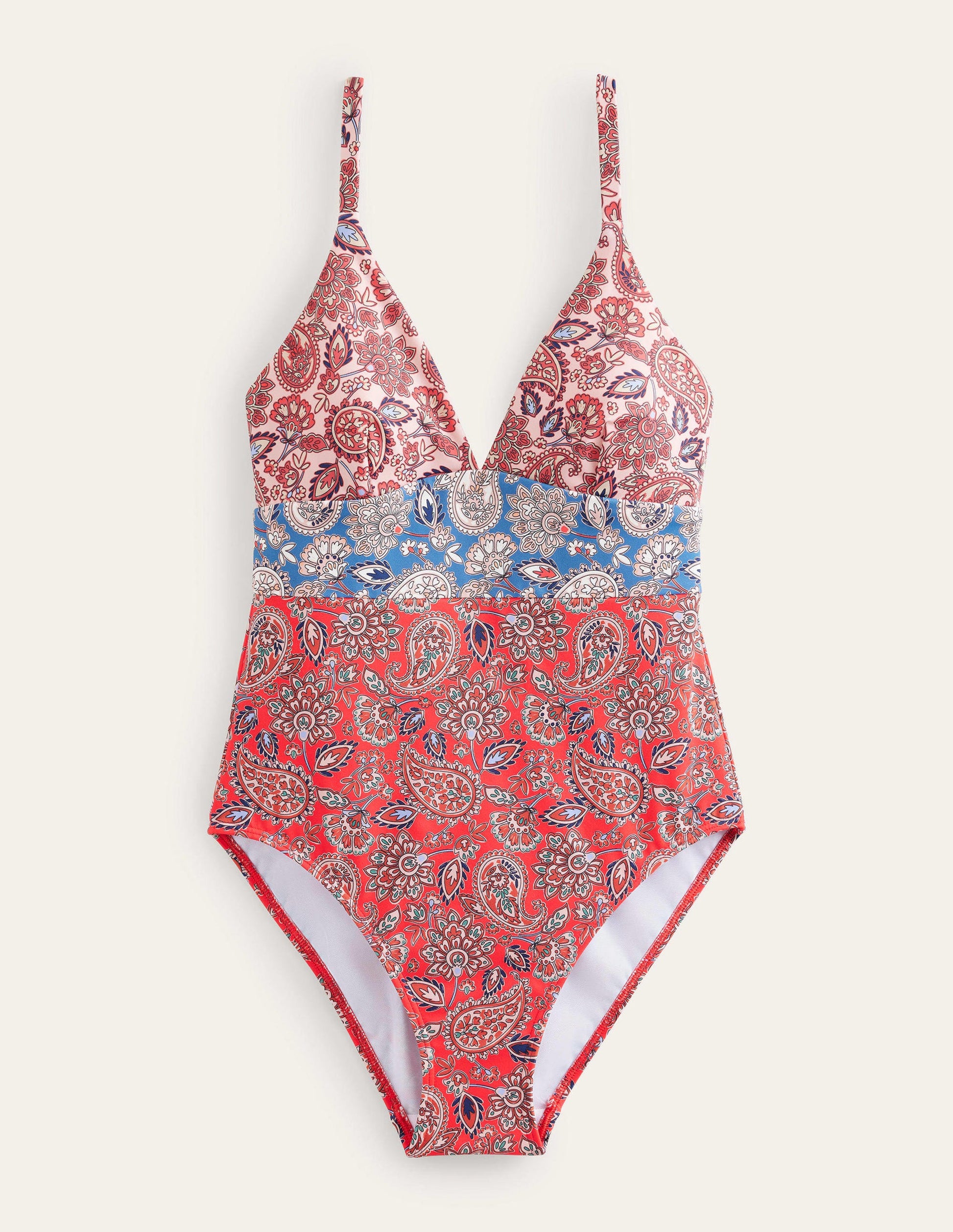 Arezzo V-neck Panel Swimsuit-High Risk Red, Paisley Terrace-7