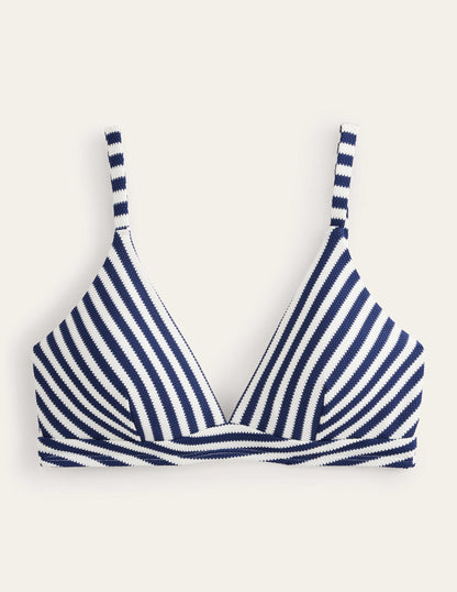 Arezzo V-neck Bikini Top-Navy, Ivory Texture Stripe