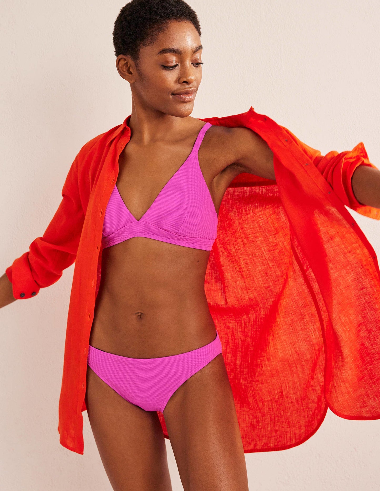 Arezzo V-neck Bikini Top-Amazing Pink Texture