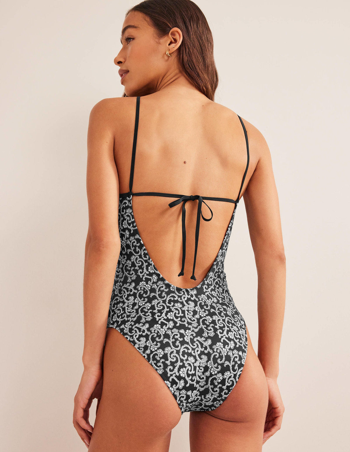Scoop Tie Back Swimsuit-Nero, Swirl Sprig-3