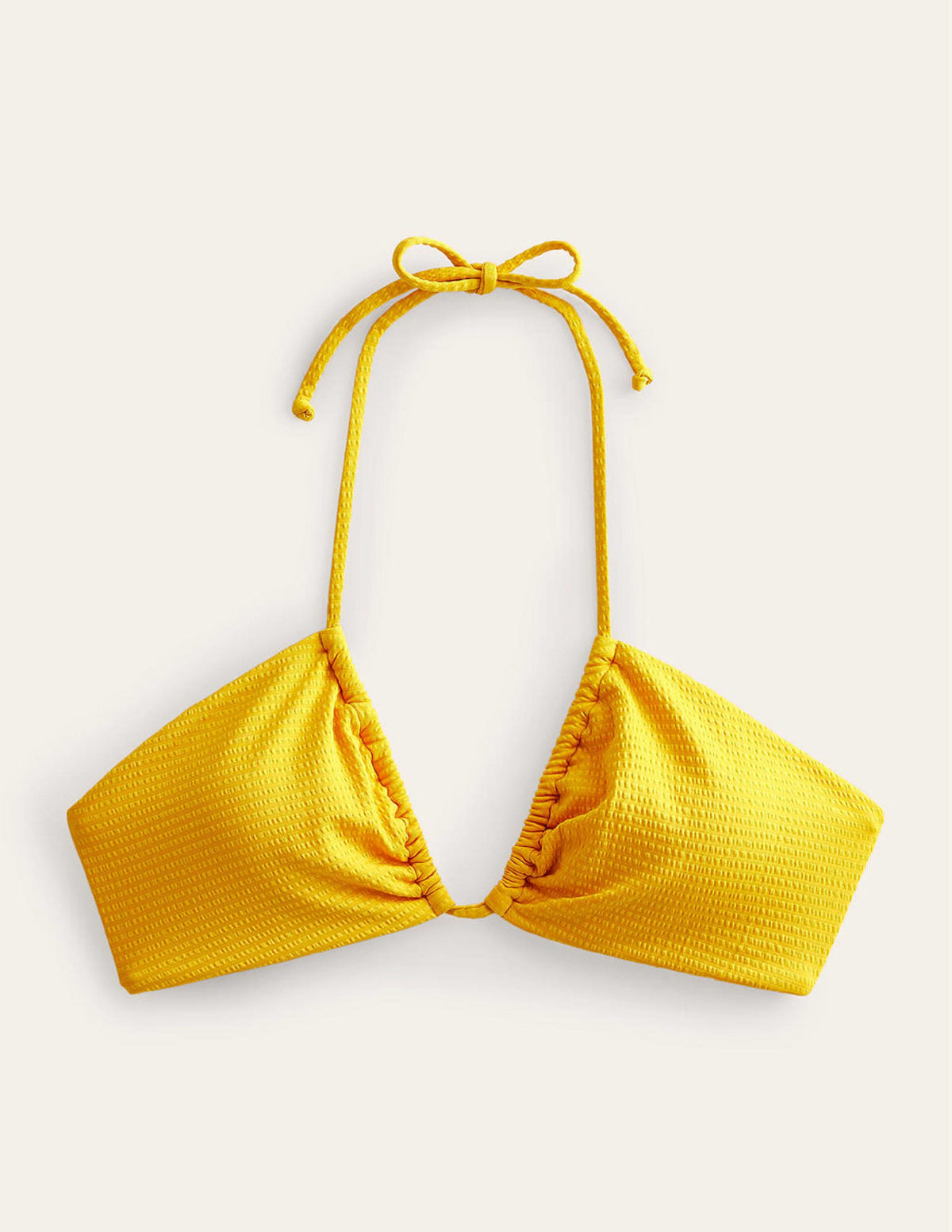 Cutout String Gather Bikini-Saffron Yellow Seersucker-5