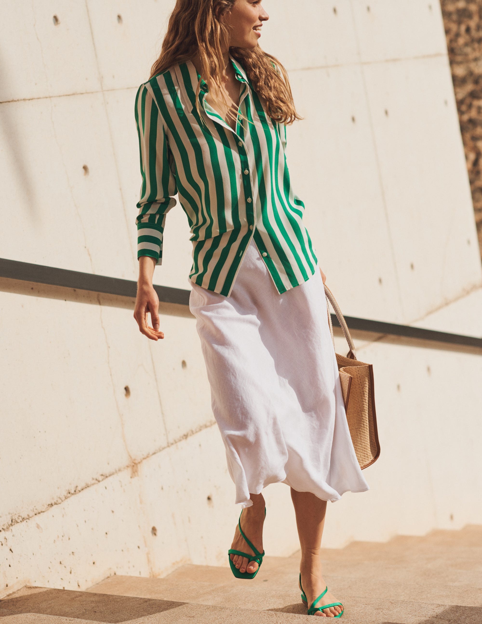 Silk Shirt-Rich Emerald and Ivory Stripe - Image 5