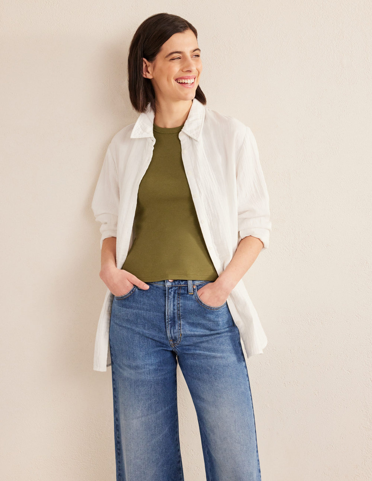 Cotton Ribbed Jersey Tank-Washed Khaki - Image 4