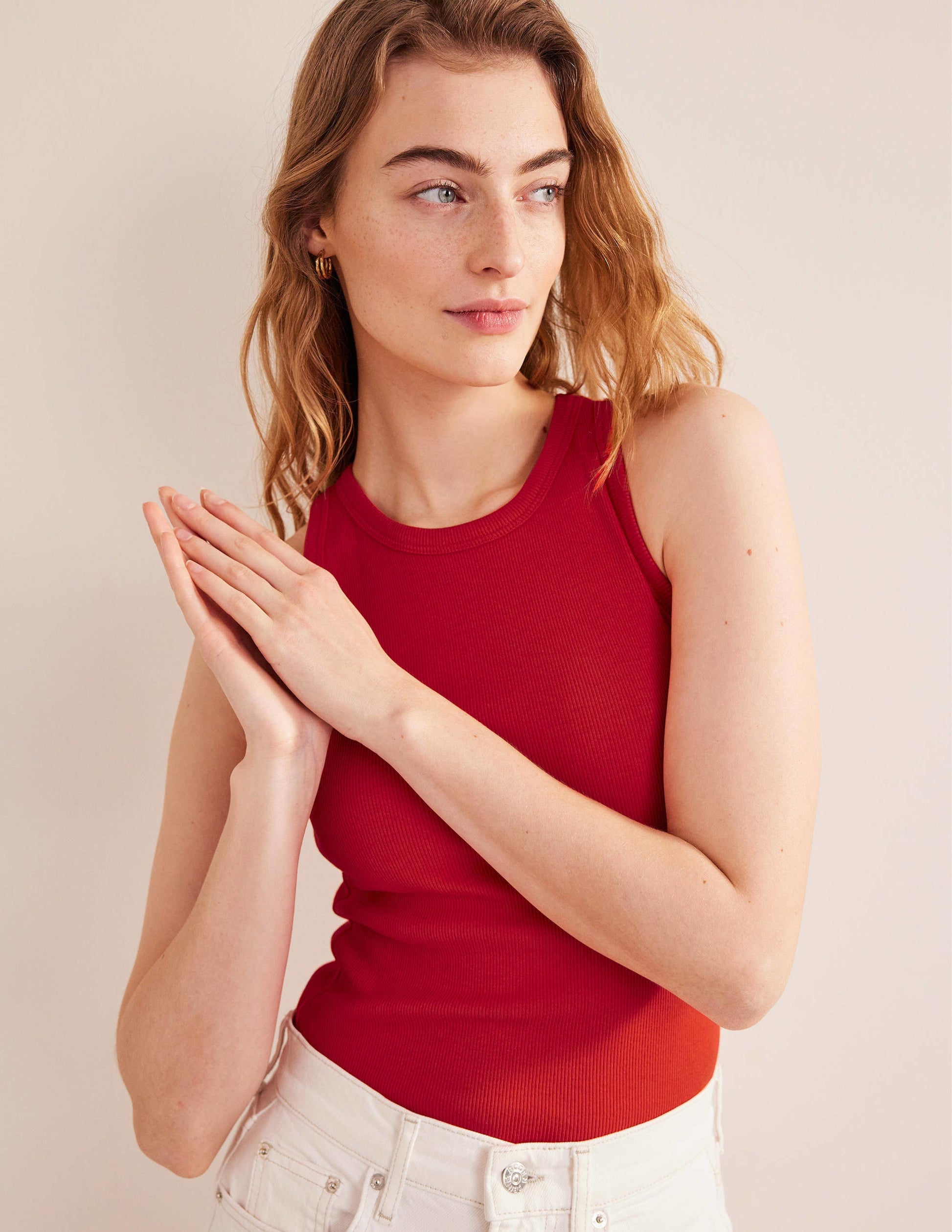 Cotton Ribbed Jersey Tank-Red Pop-1