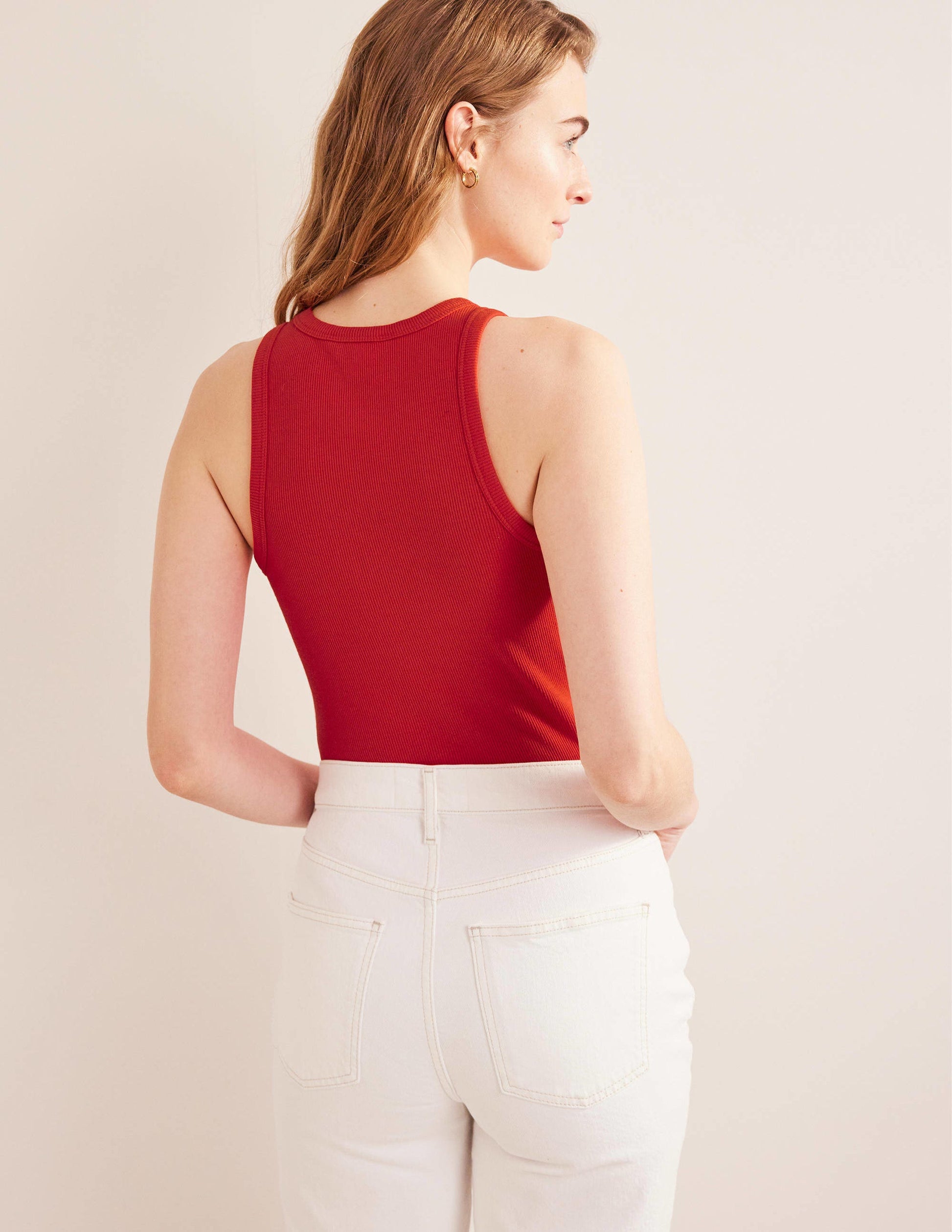 Cotton Ribbed Jersey Tank-Red Pop-3
