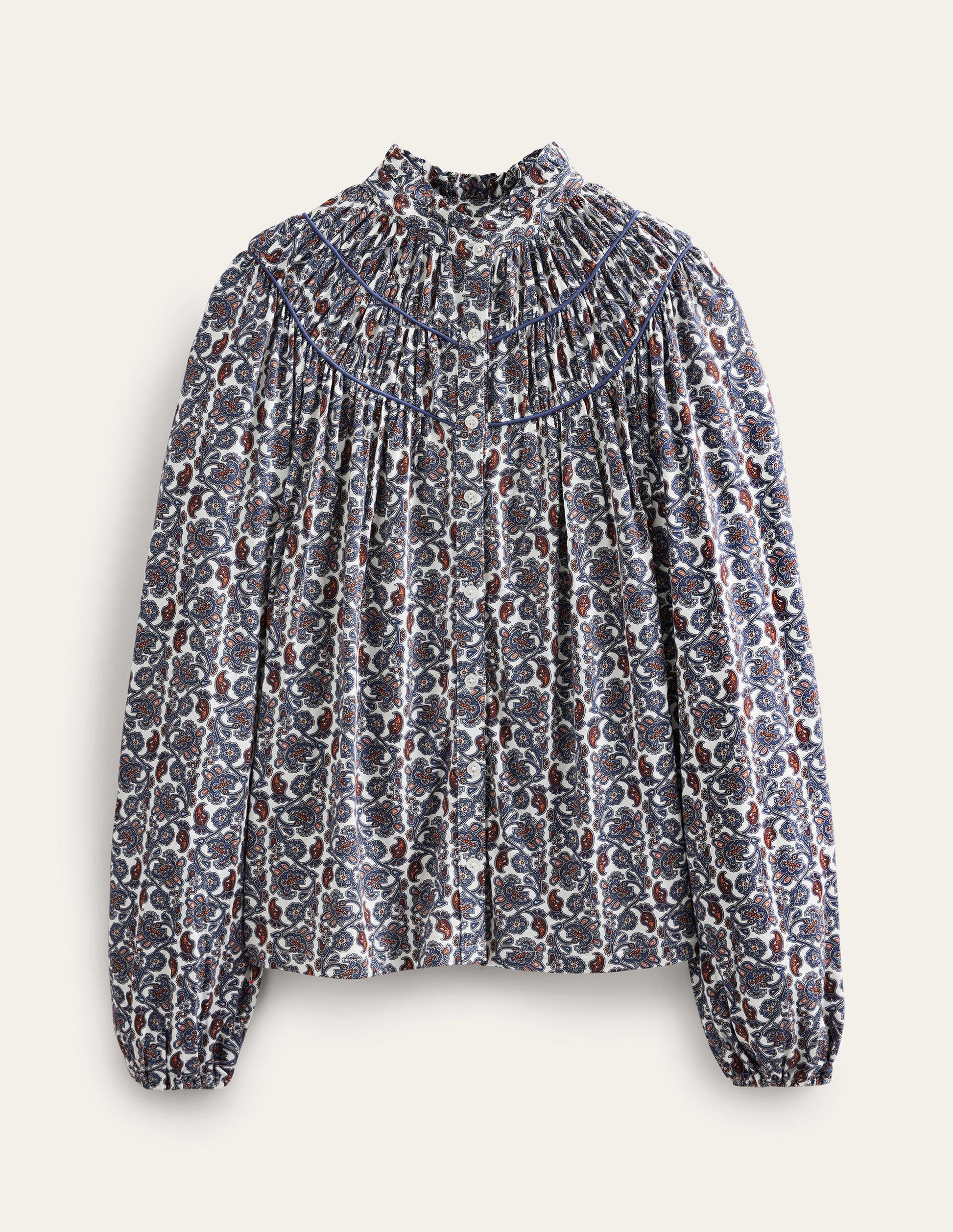 Ruched Yoke Jersey Shirt-Nightshadow, Block Paisley-5