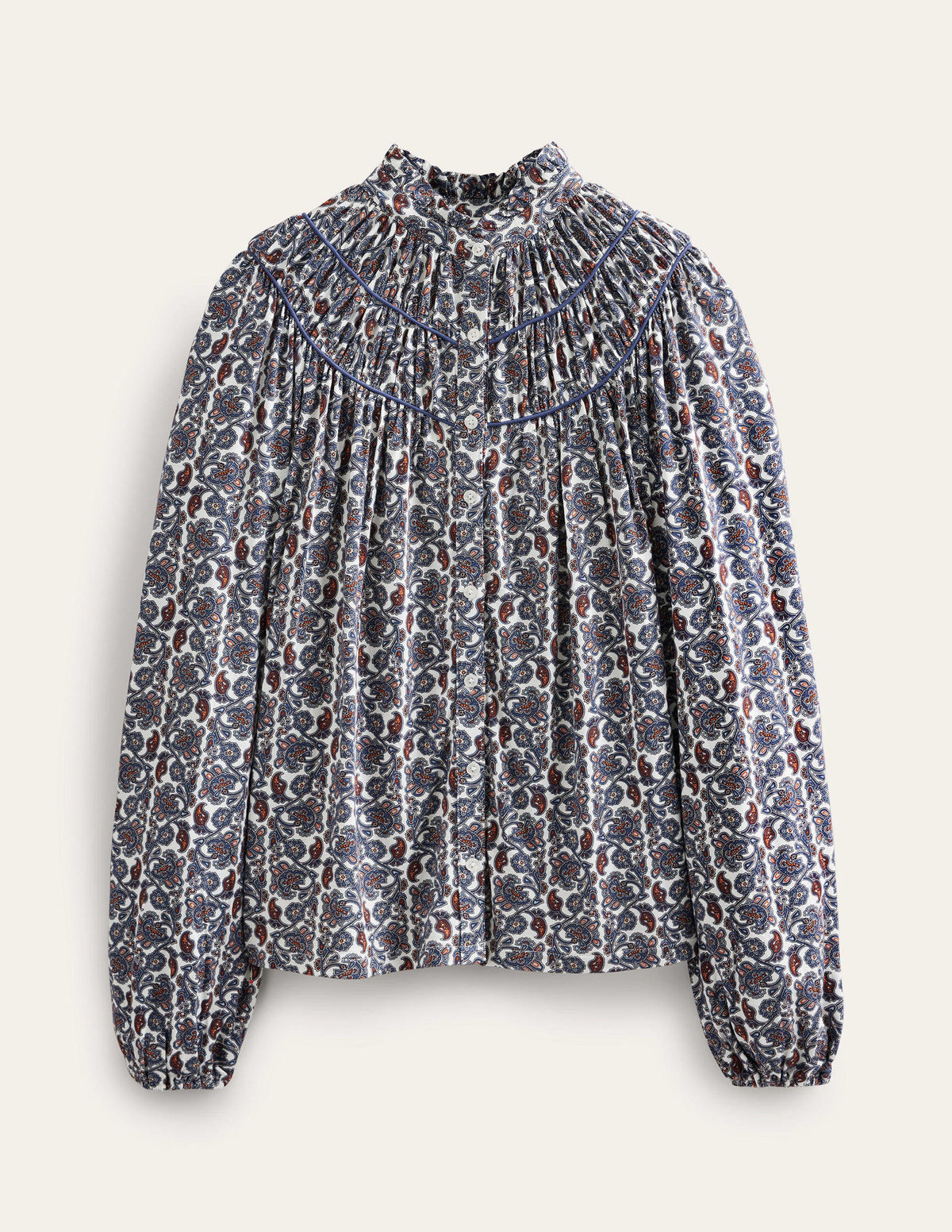 Ruched Yoke Jersey Shirt-Nightshadow, Block Paisley - Image 5