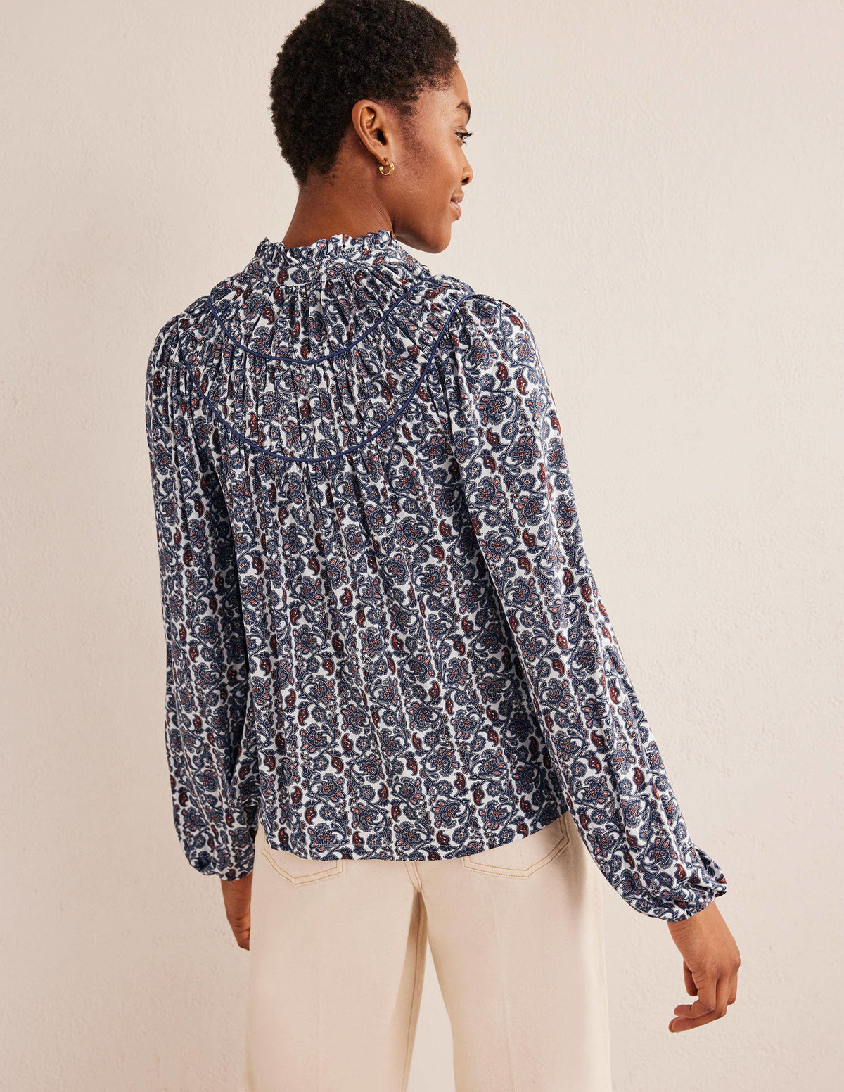 Ruched Yoke Jersey Shirt-Nightshadow, Block Paisley - Image 3