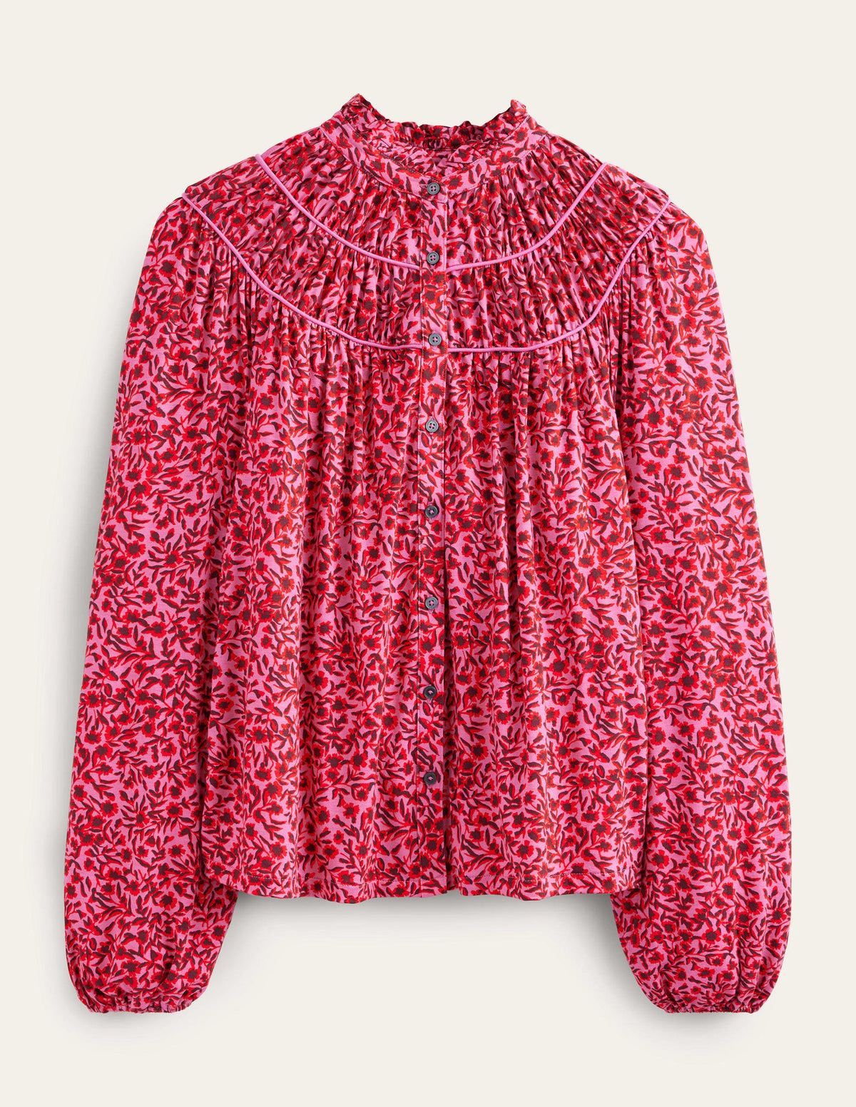 Ruched Yoke Jersey Shirt-Gin Fizz, Abstract Vine - Image 5