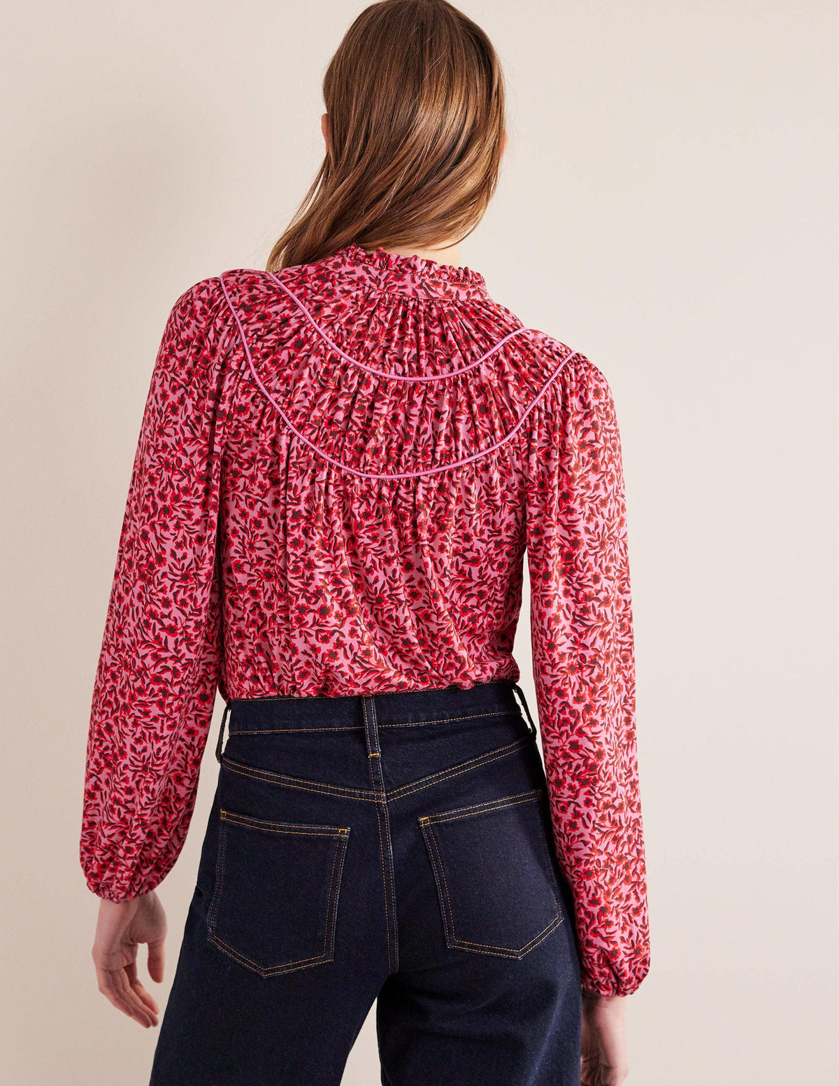 Ruched Yoke Jersey Shirt-Gin Fizz, Abstract Vine-3