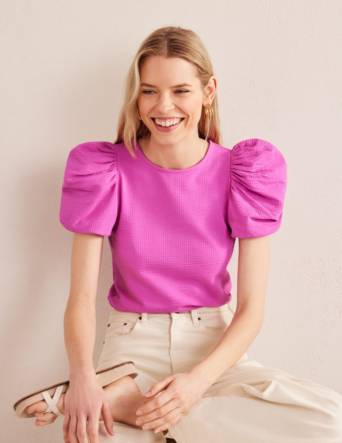 Puff Sleeve Jersey Top-Rose Violet - Image 1