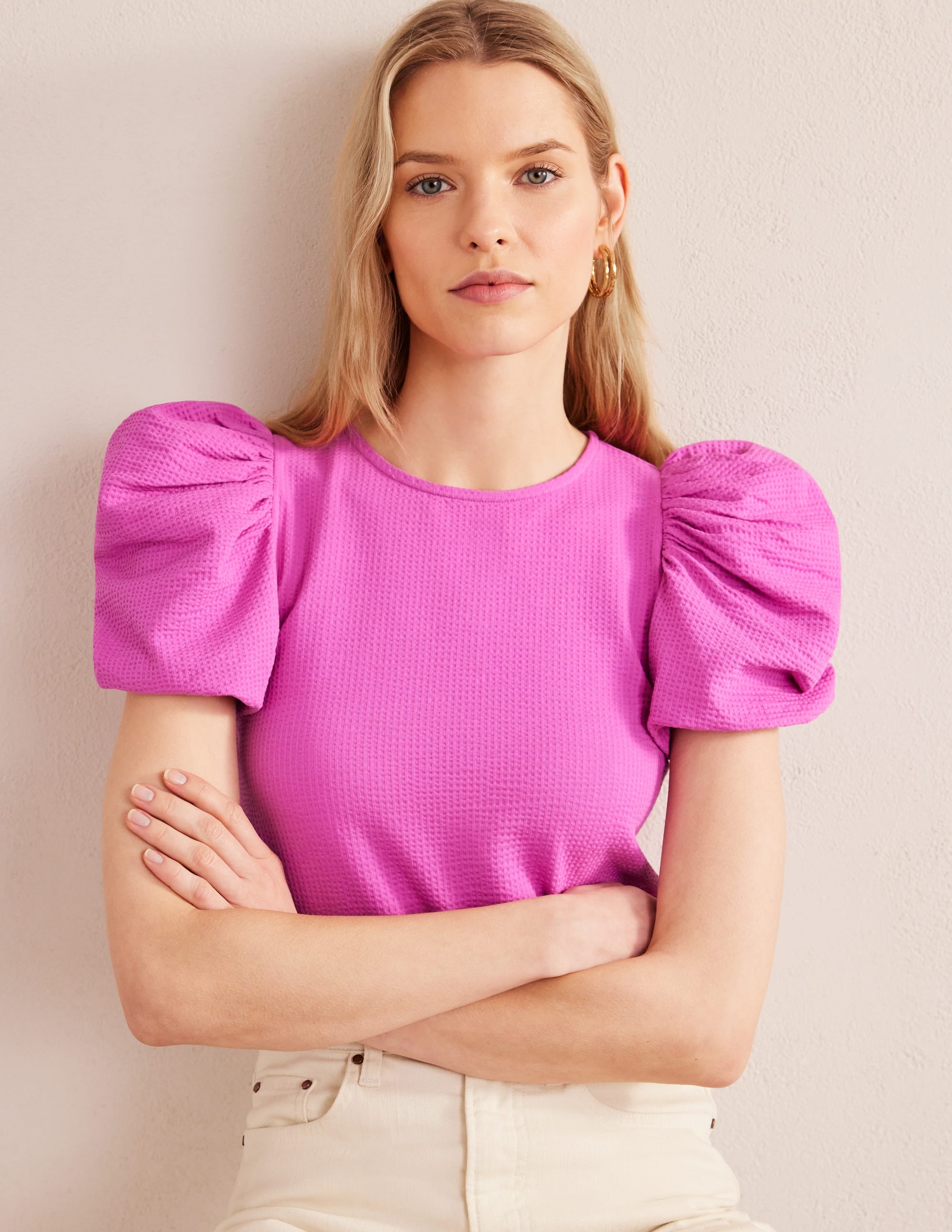 Puff Sleeve Jersey Top-Rose Violet - Image 4