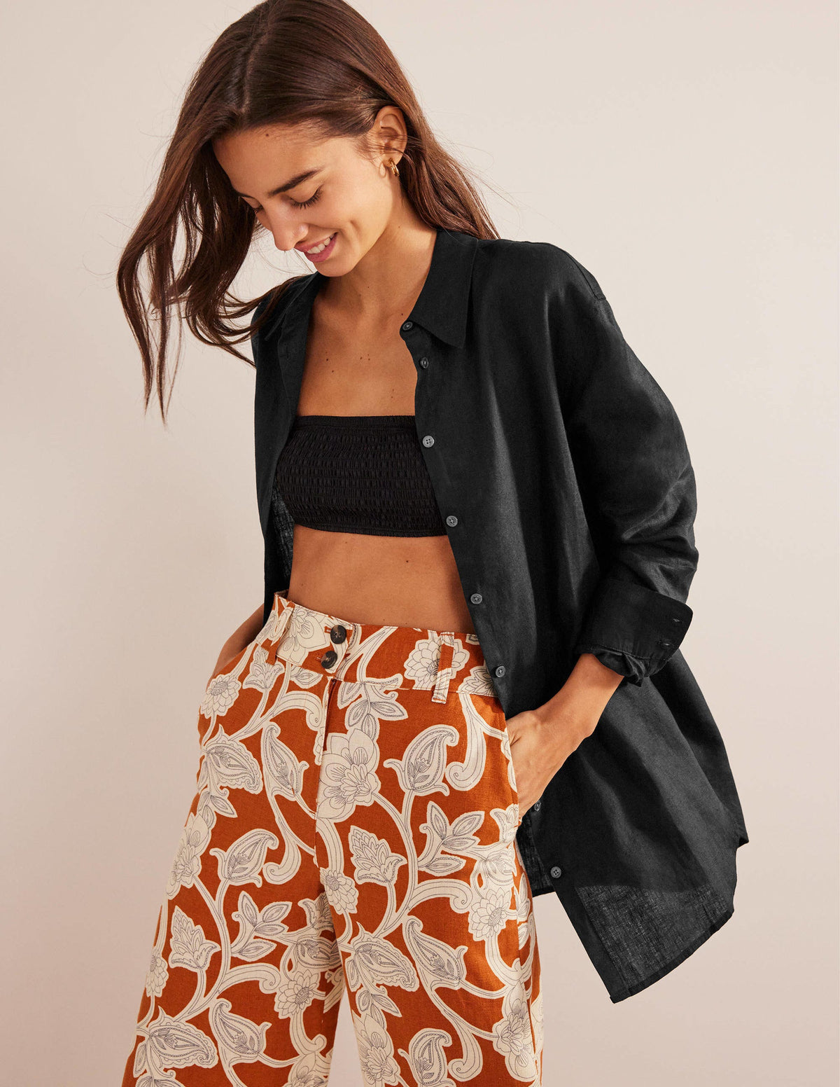Relaxed Linen Shirt-Black - Image 1