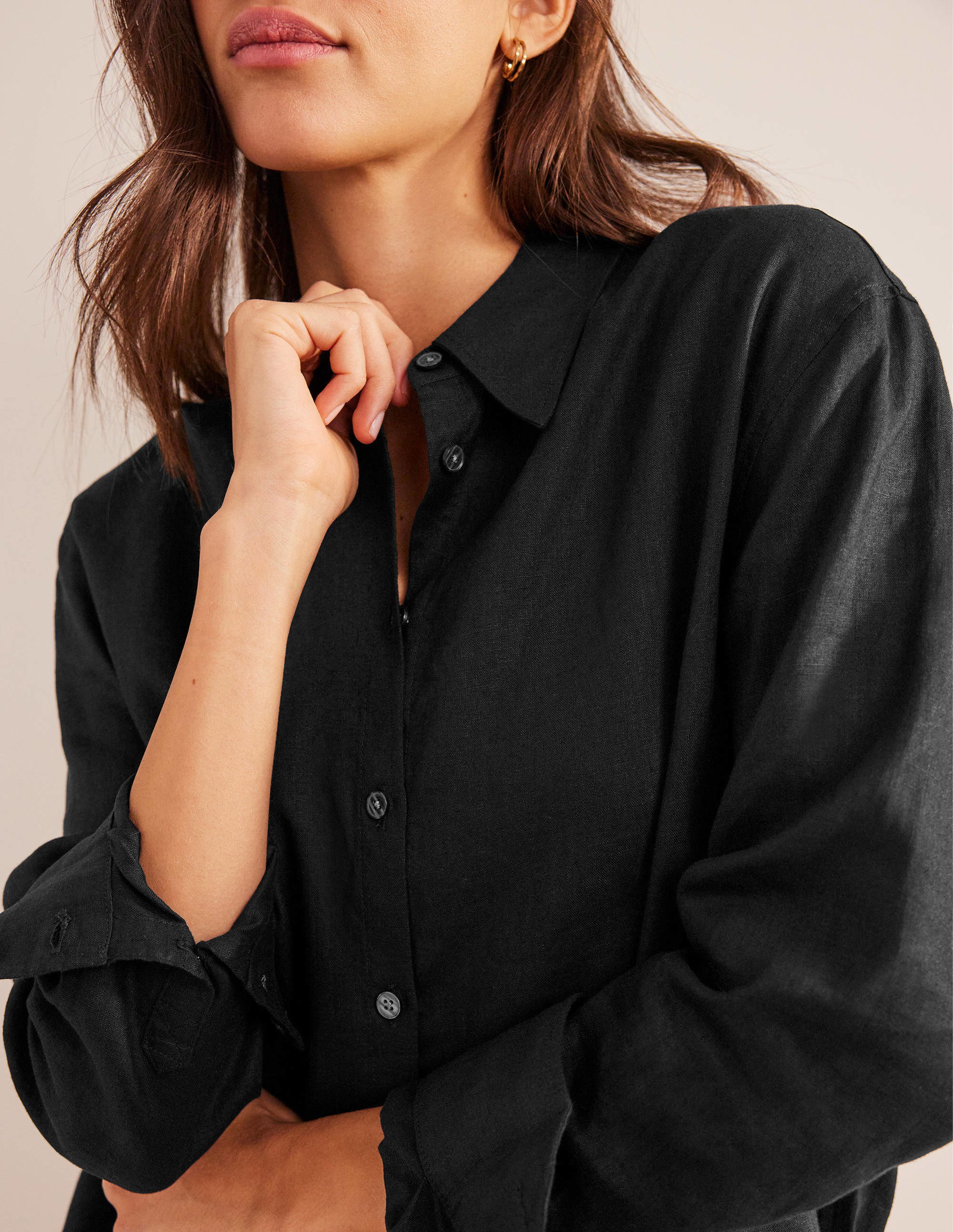 Relaxed Linen Shirt-Black - Image 3
