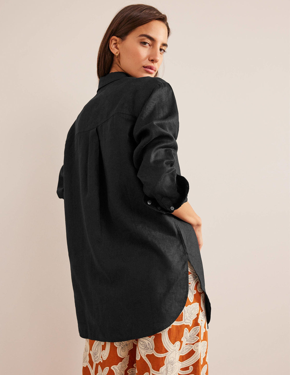 Relaxed Linen Shirt-Black - Image 4