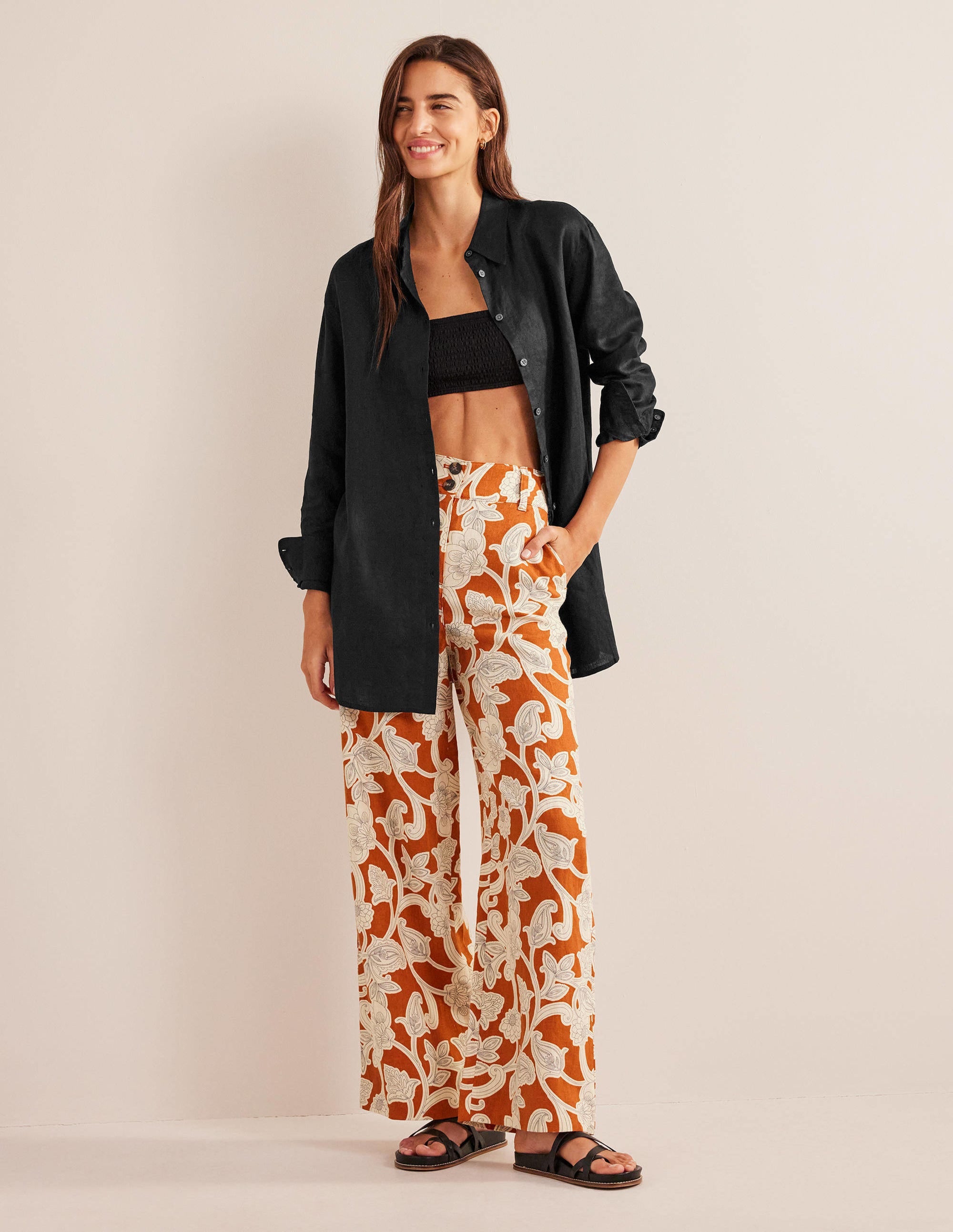 Relaxed Linen Shirt-Black - Image 5