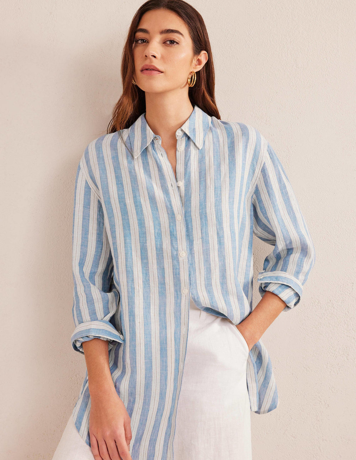 Relaxed Linen Shirt-Porcelain Blue, Sparkle Stripe-1