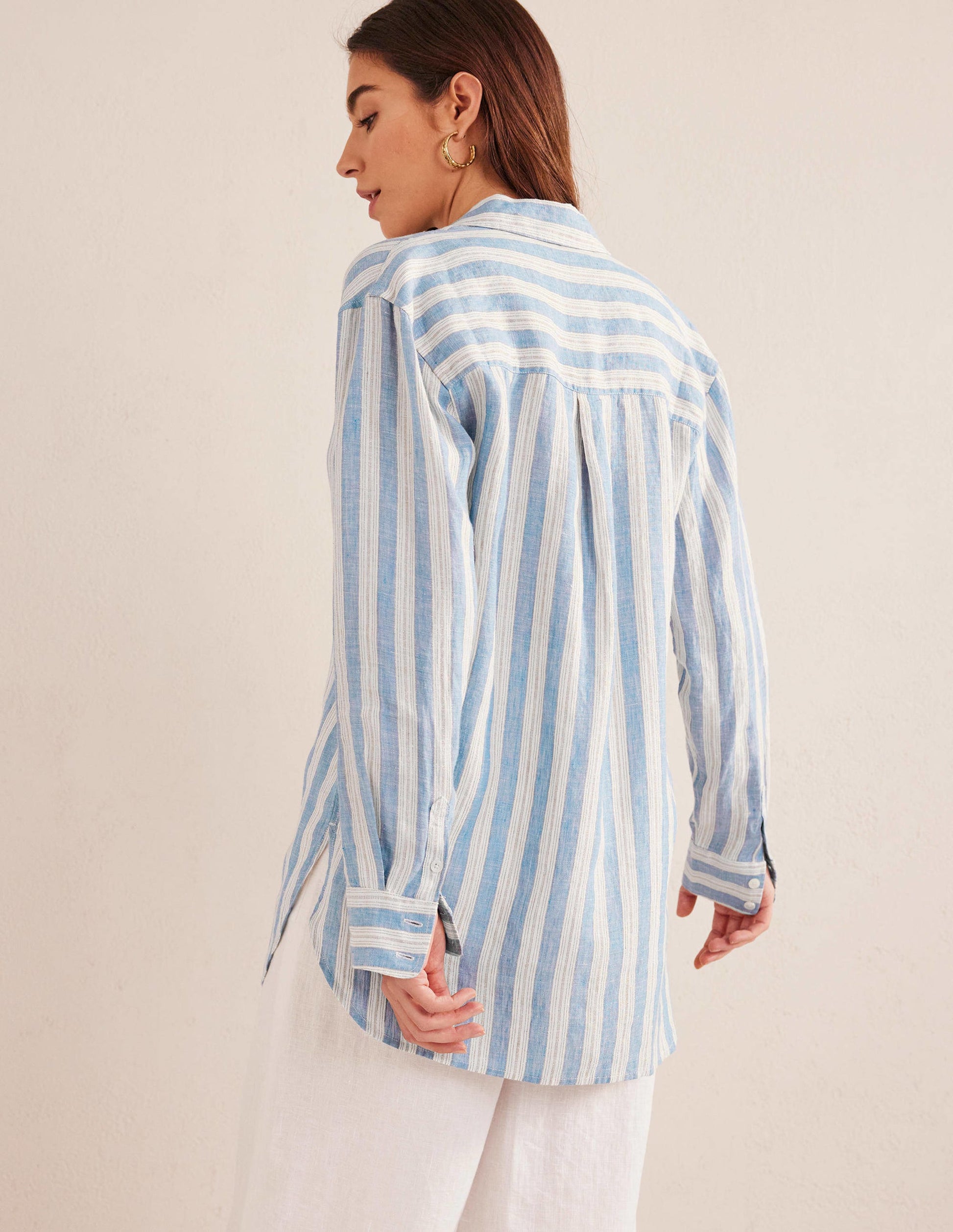 Relaxed Linen Shirt-Porcelain Blue, Sparkle Stripe-3