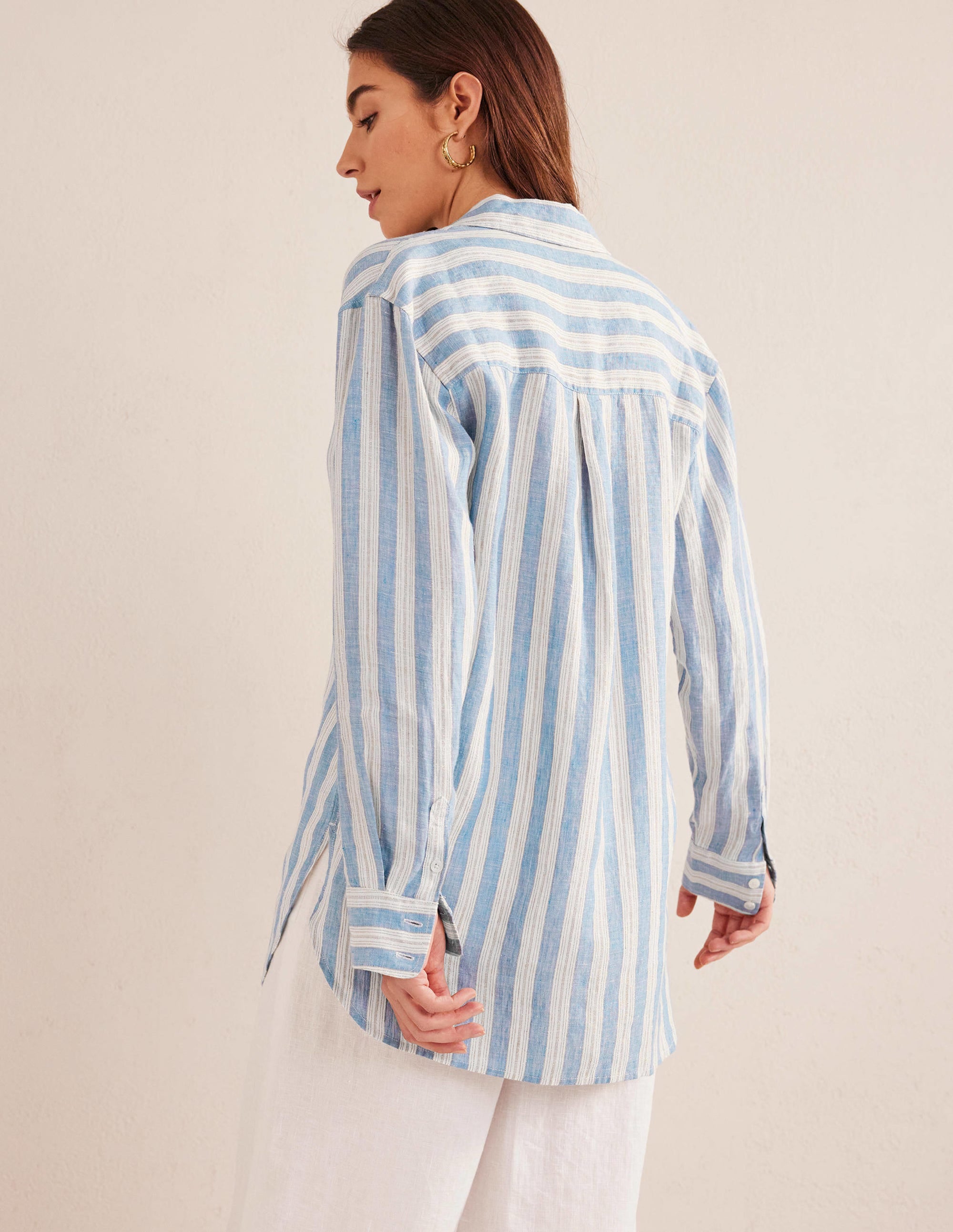 Relaxed Linen Shirt-Porcelain Blue, Sparkle Stripe - Image 3