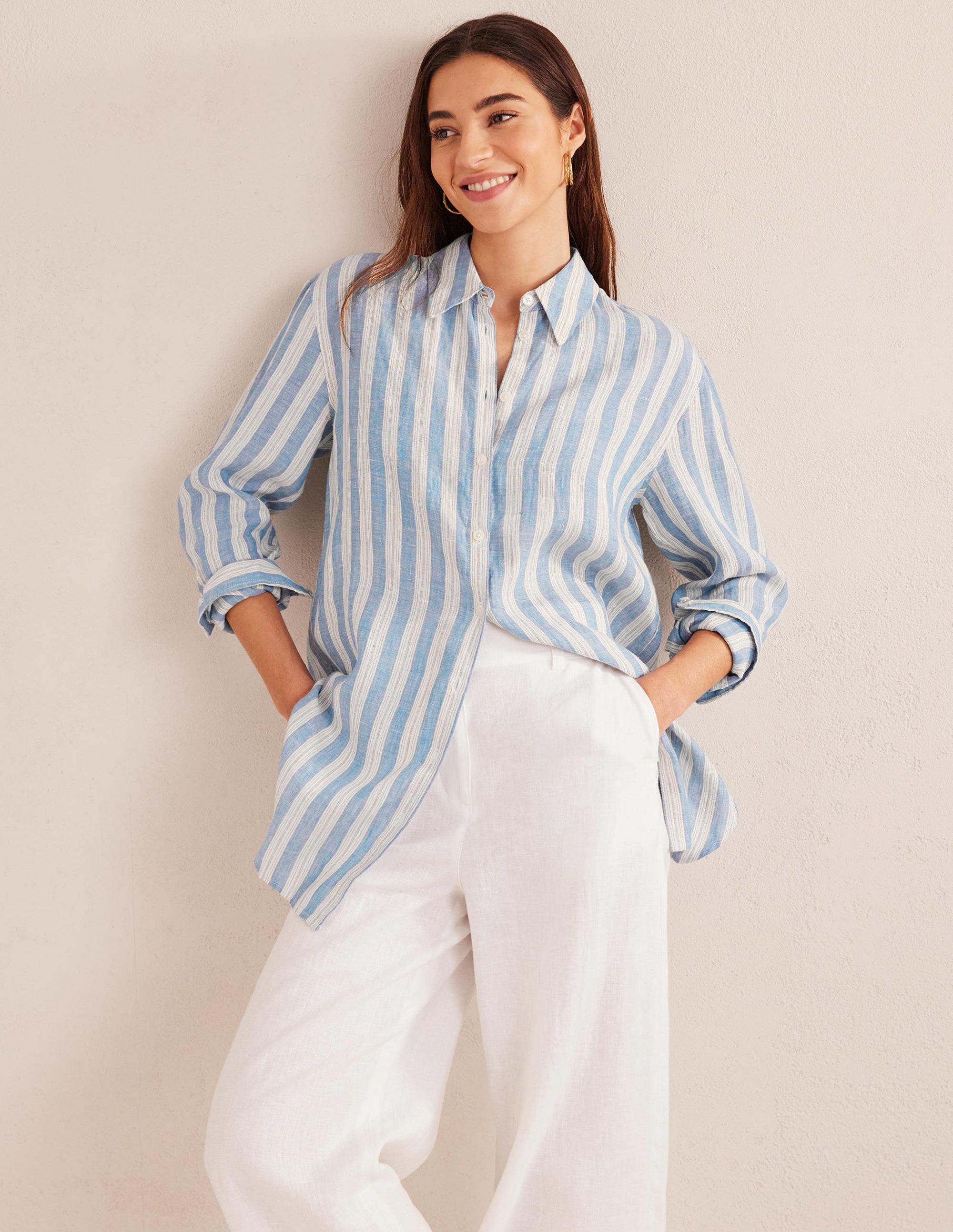 Relaxed Linen Shirt-Porcelain Blue, Sparkle Stripe - Image 4