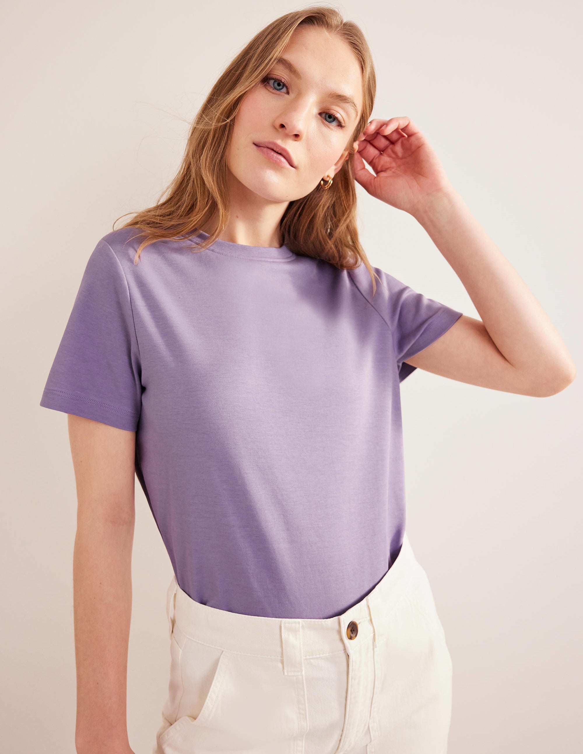 Cotton Crew Neck T-Shirt-Wild Thistle - Image 4
