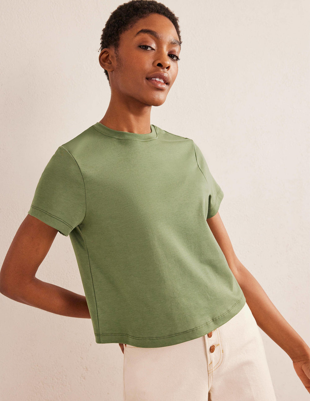 Cropped Cotton T-Shirt-Spruce-1