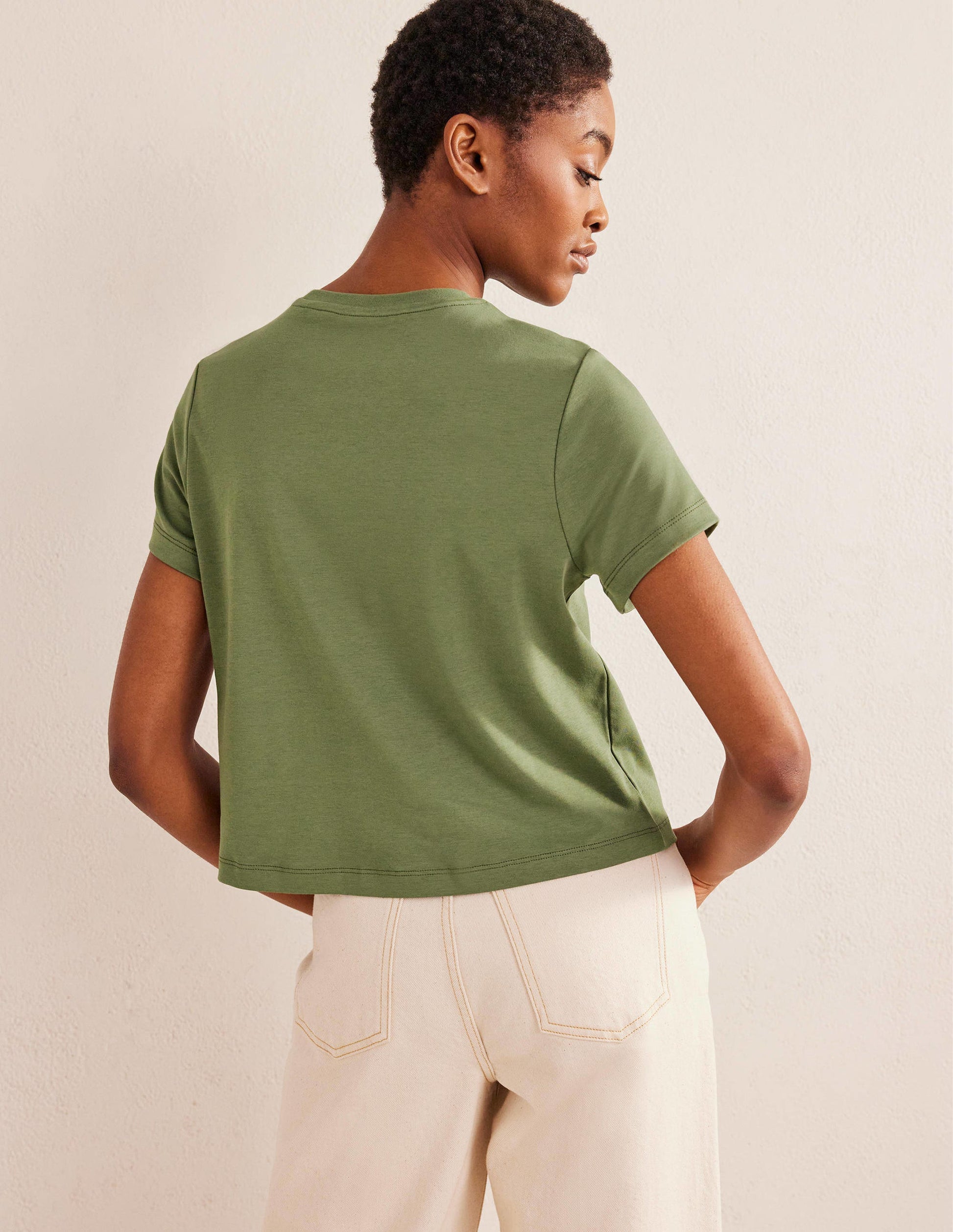 Cropped Cotton T-Shirt-Spruce-3
