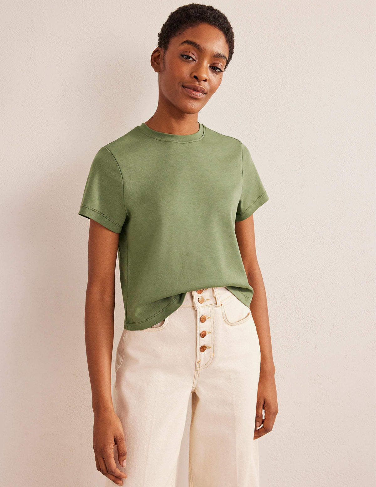 Cropped Cotton T-Shirt-Spruce-4