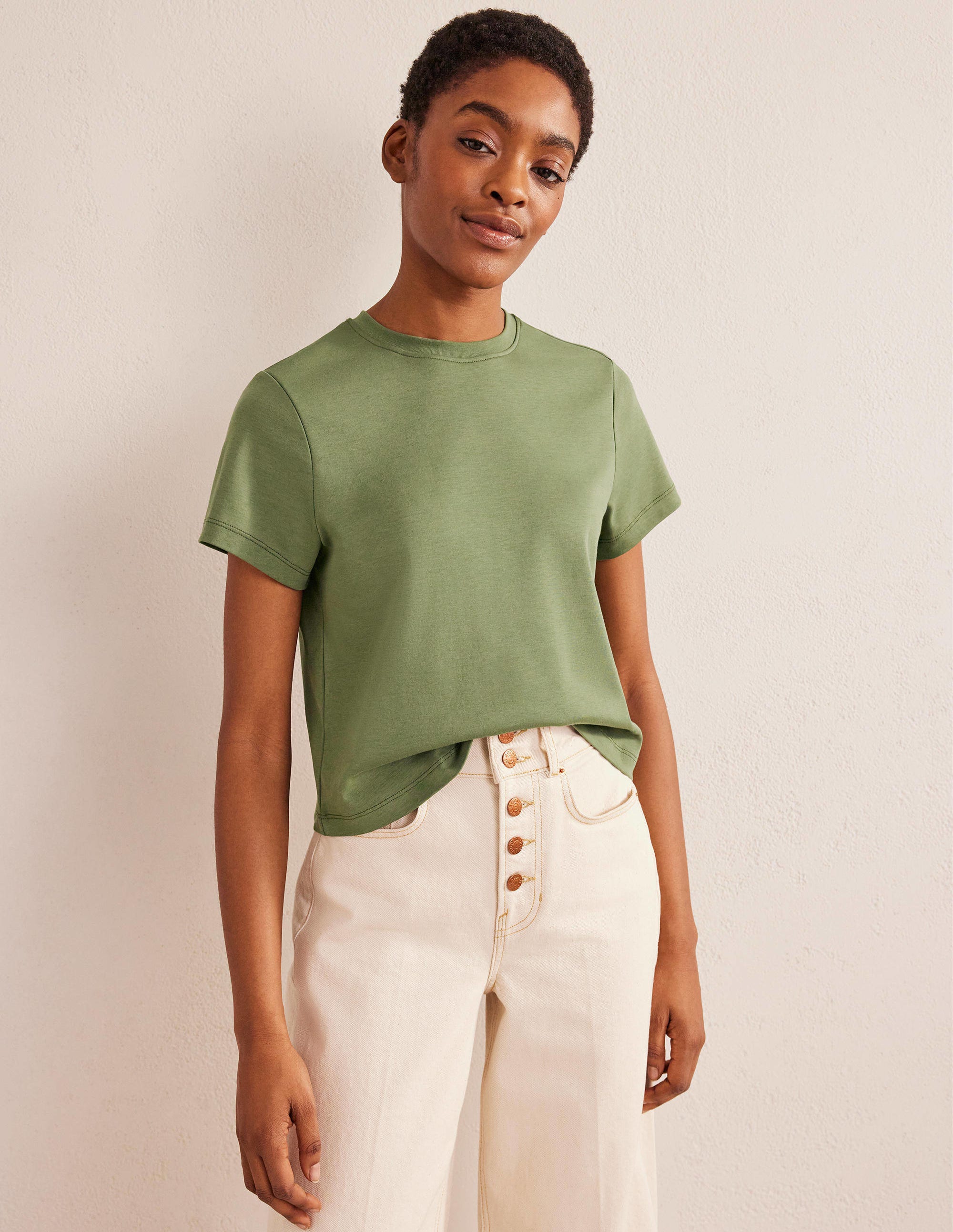 Cropped Cotton T-Shirt-Spruce - Image 4