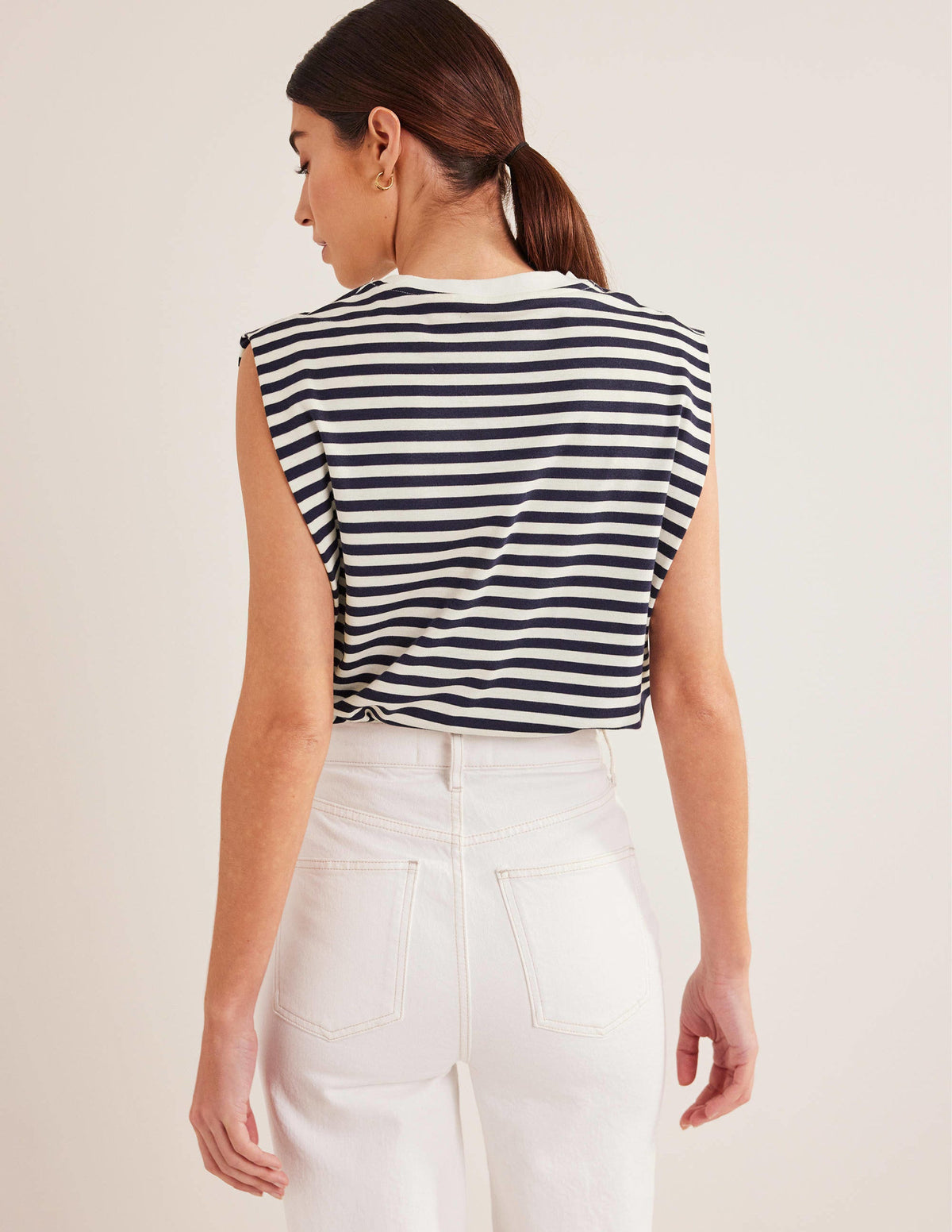 Perfect Cotton Sleeveless Top-Ivory / Navy Stripe - Image 3