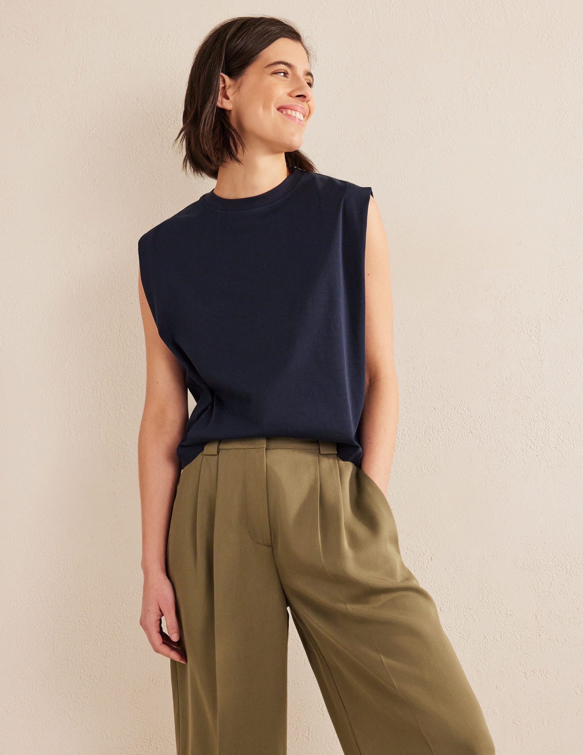 Perfect Cotton Sleeveless Top-Navy-1